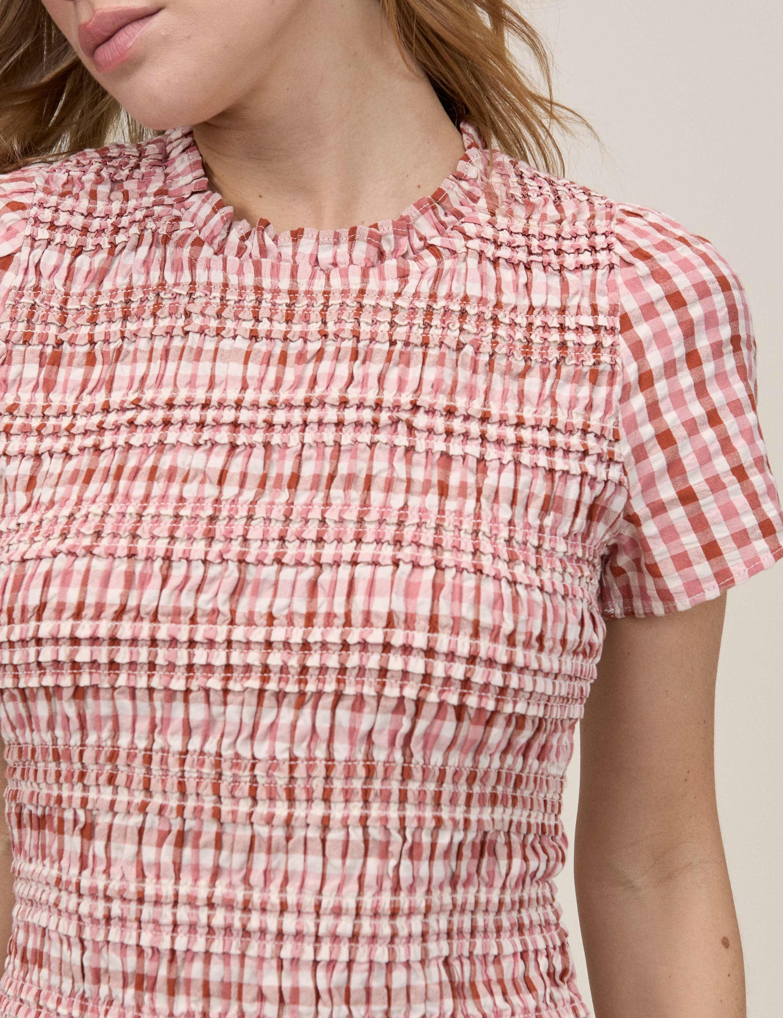Pure Cotton Checked Mini Shirred Dress 5 of 5