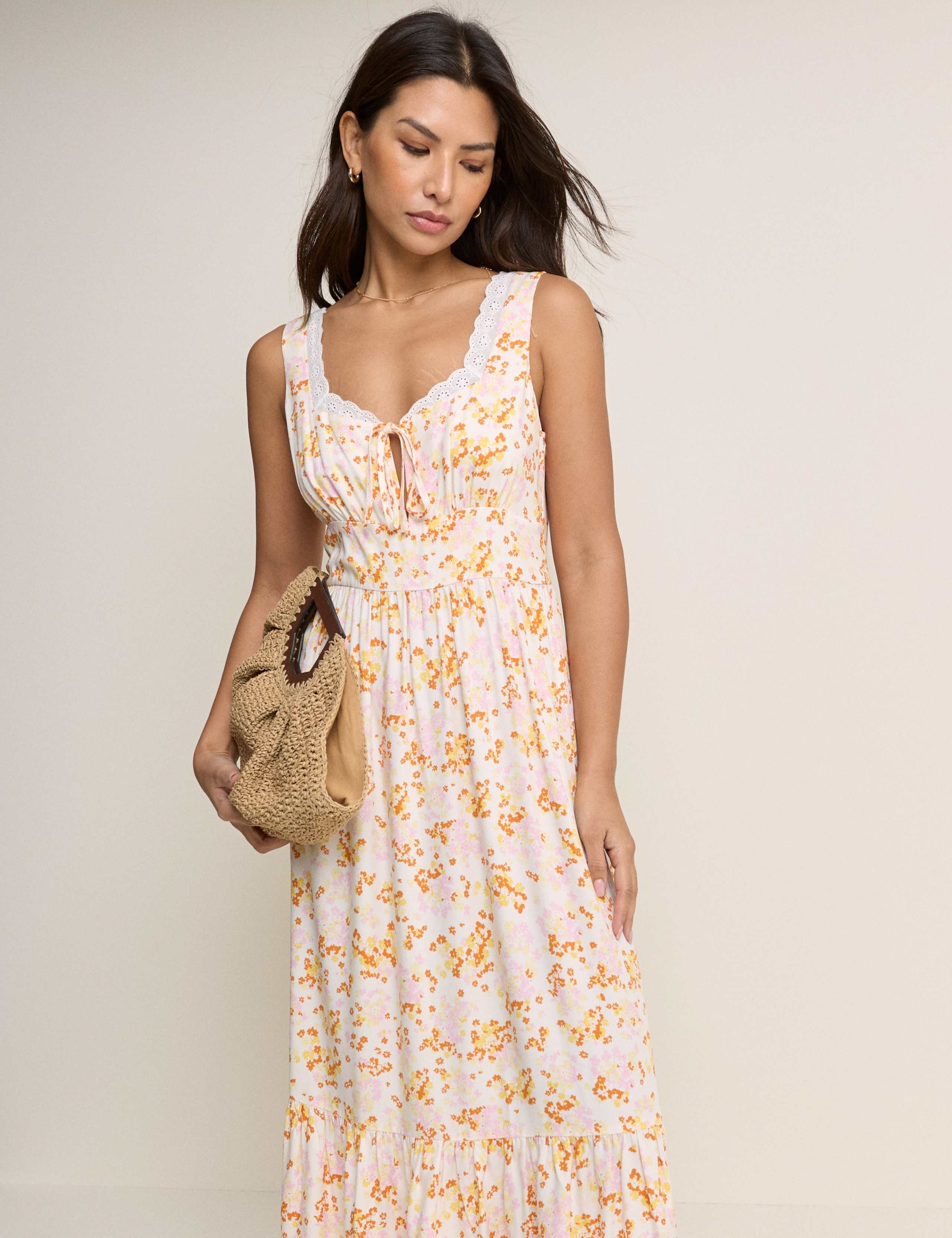 Floral Square Neck Midi Waisted Dress 2 of 5