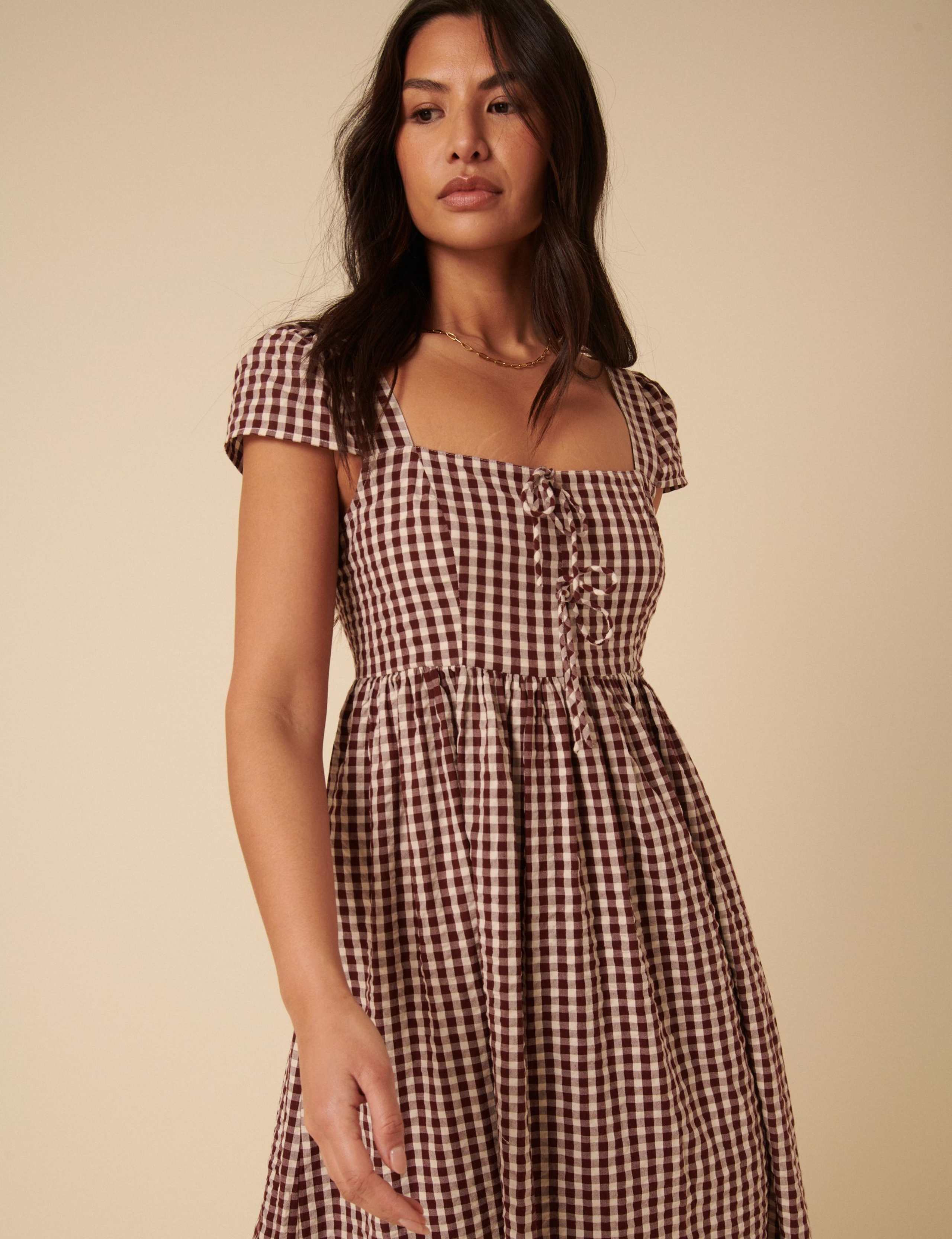 Pure Cotton Gingham Square Neck Midi Dress 2 of 5