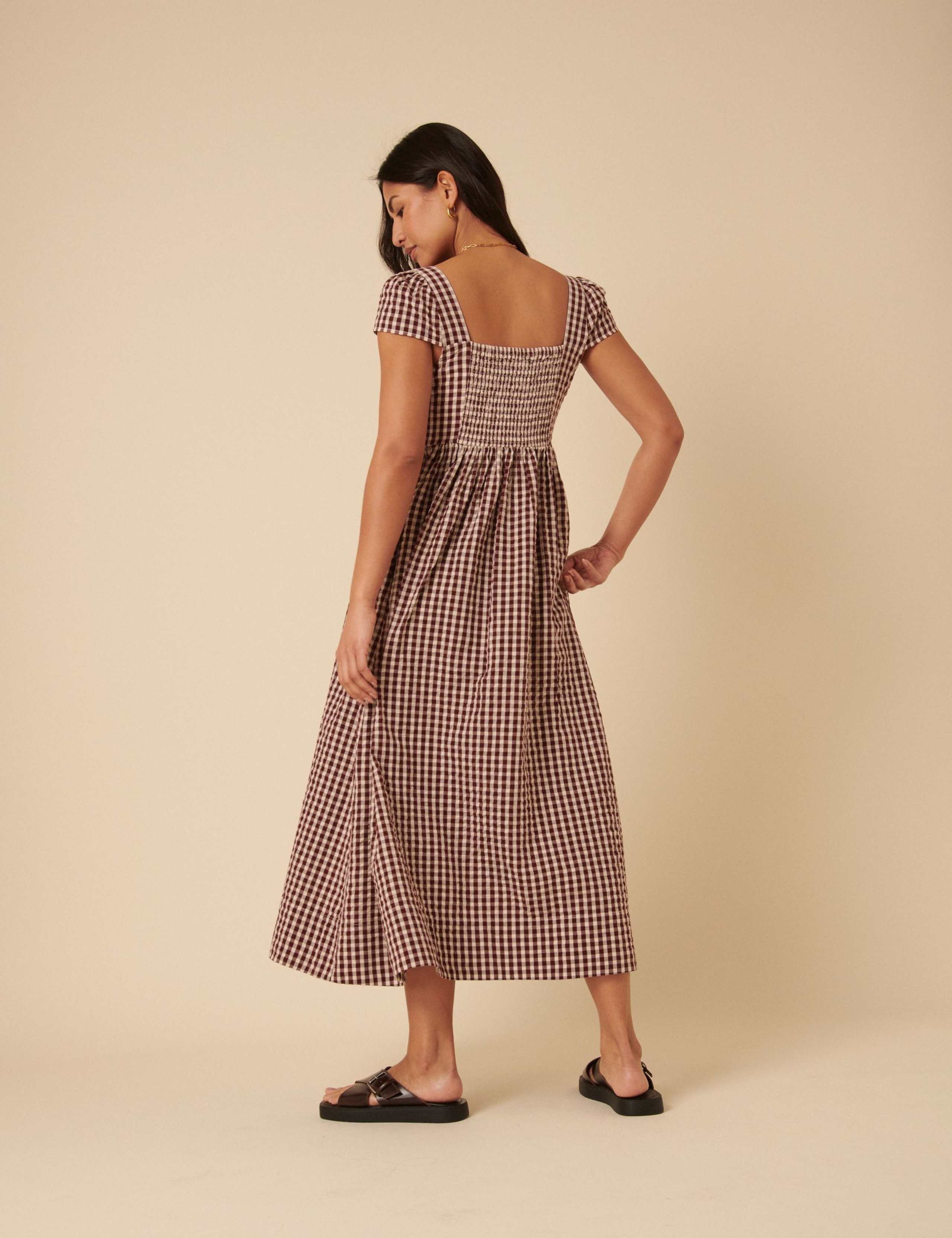 Pure Cotton Gingham Square Neck Midi Dress 4 of 5