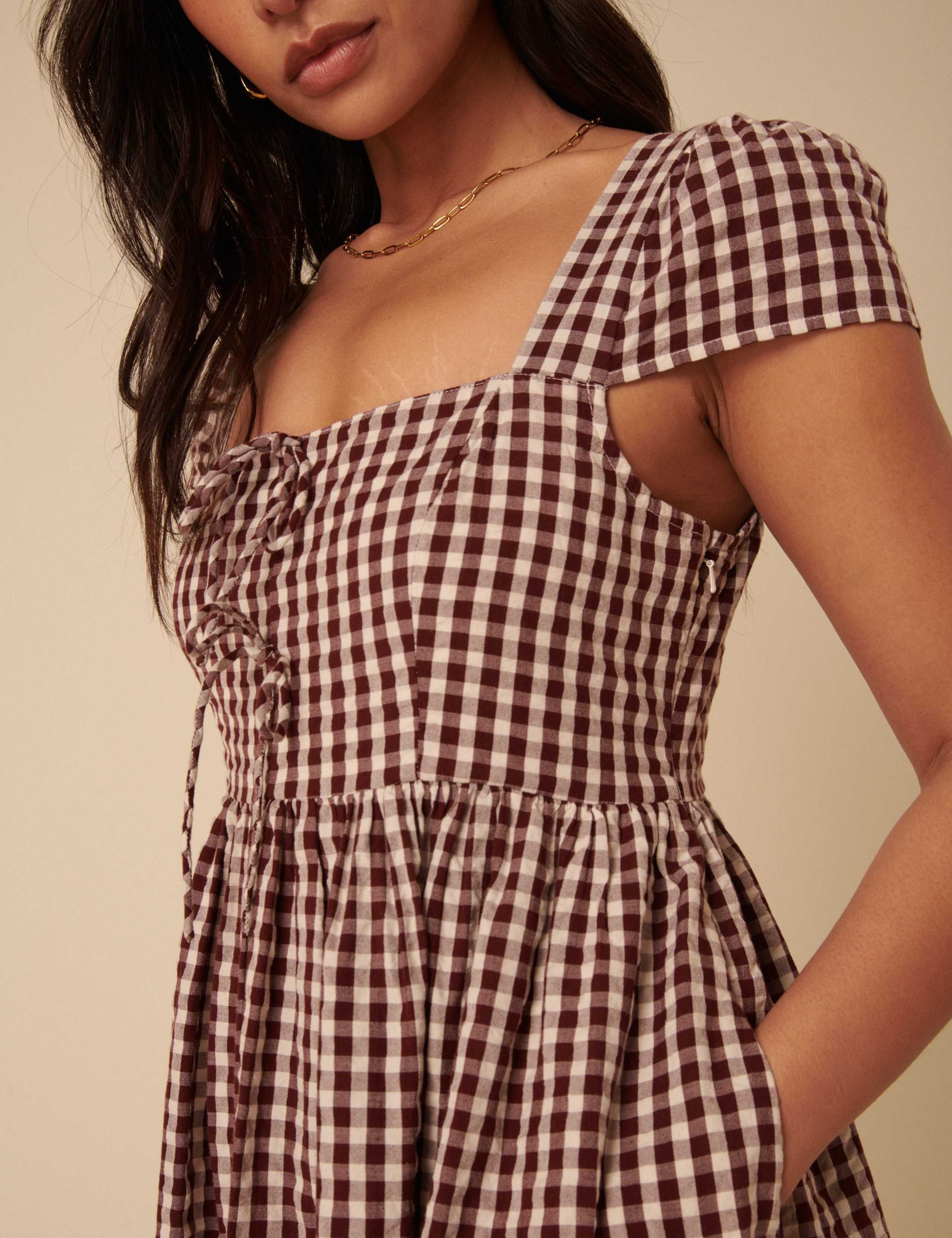 Pure Cotton Gingham Square Neck Midi Dress 5 of 5