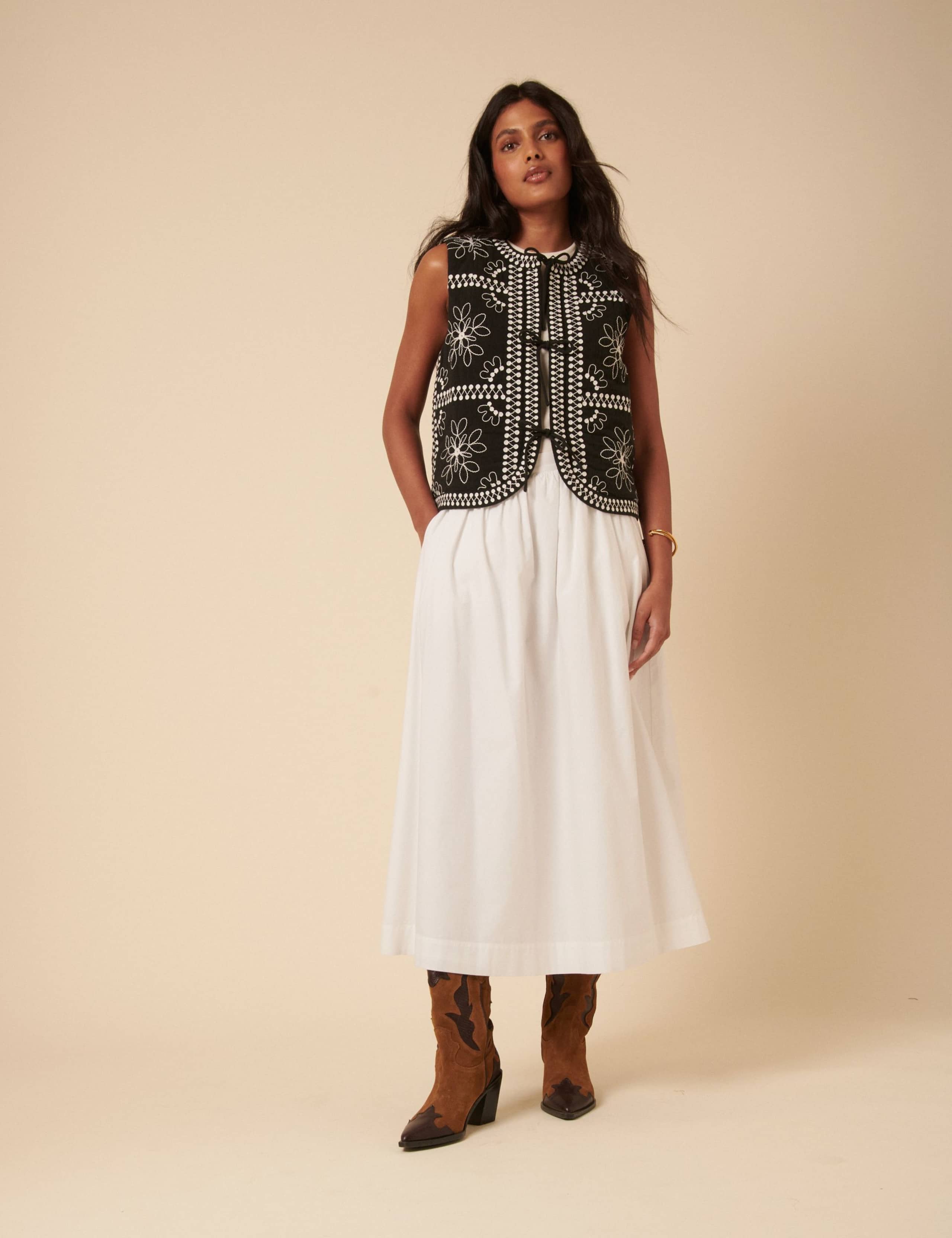 Pure Cotton Floral Embroidered Gilet 2 of 5