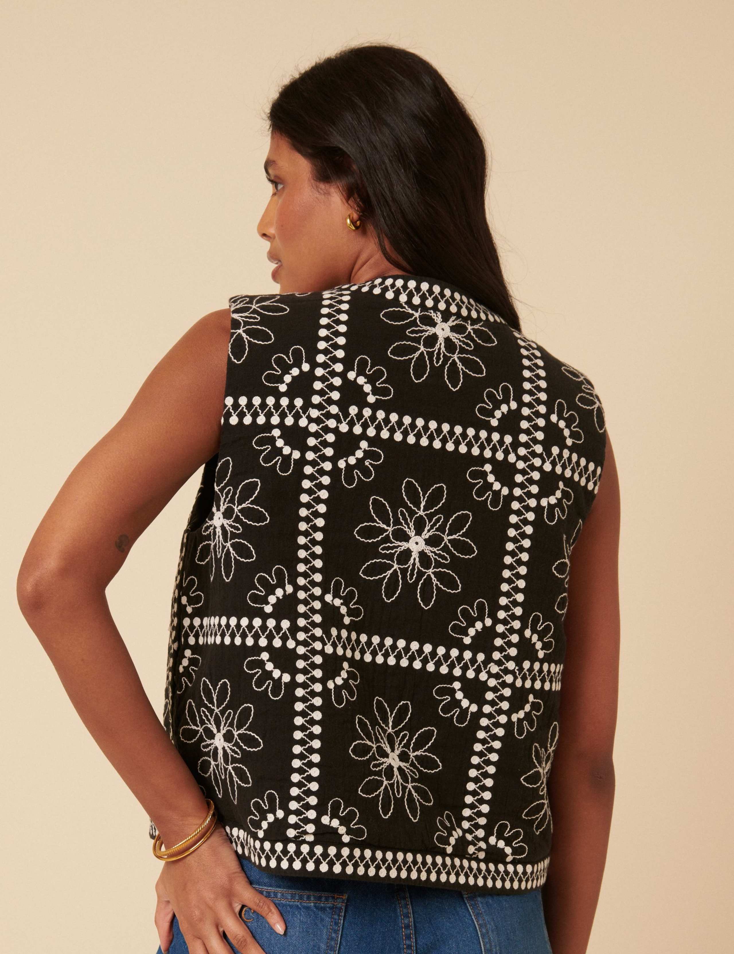 Pure Cotton Floral Embroidered Gilet 3 of 5