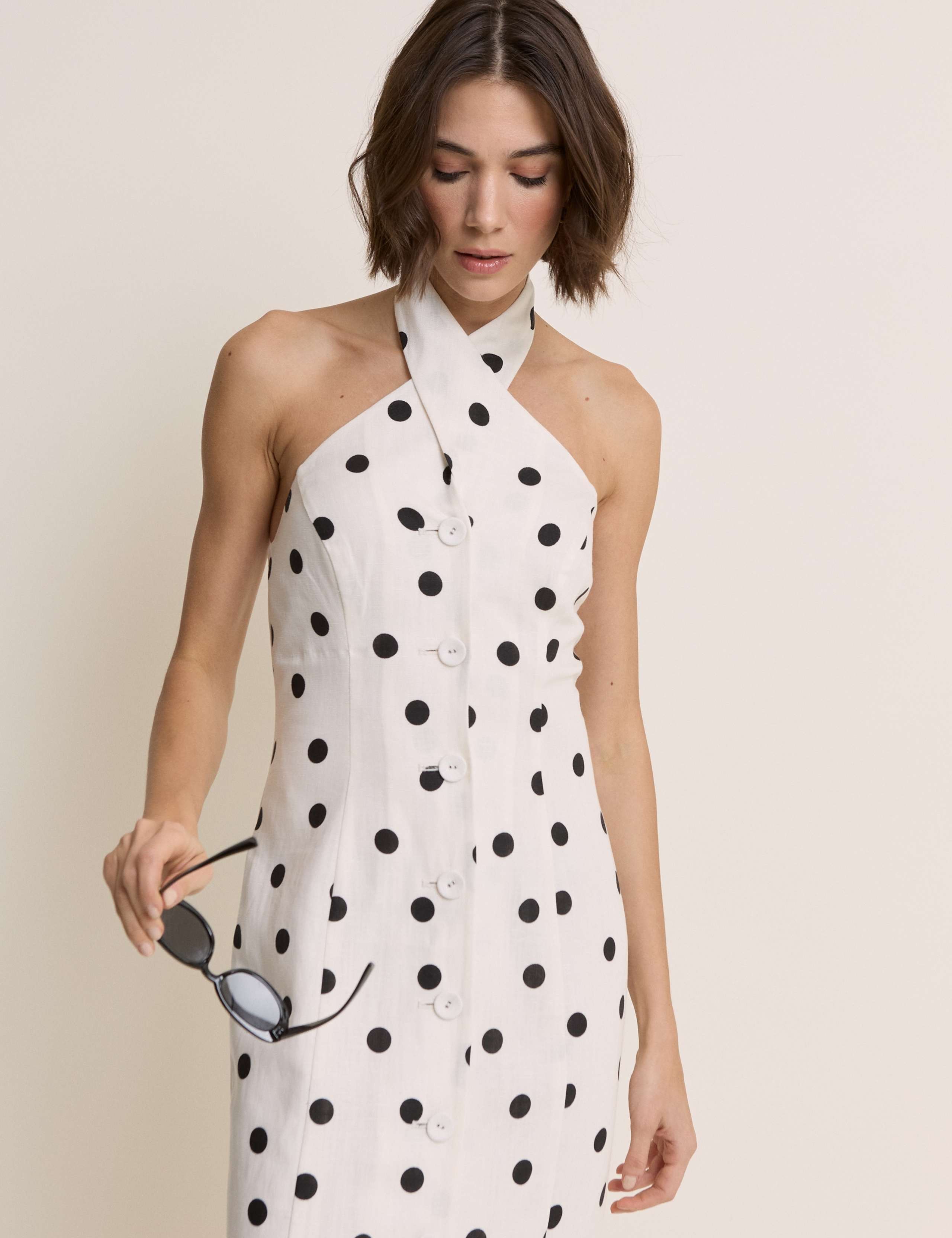 Polka Dot Halter Neck Midi Tailored Dress 3 of 5