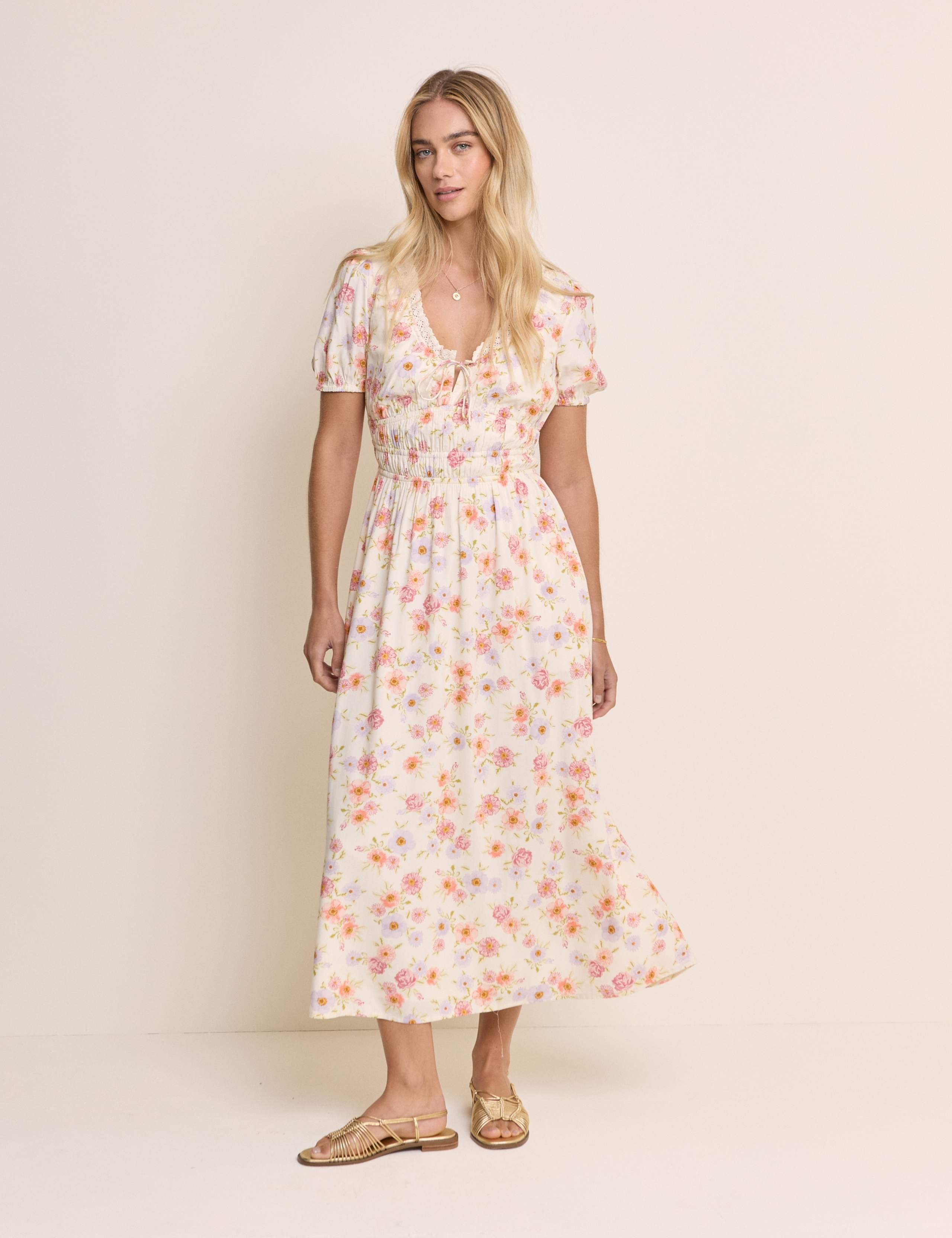 Floral Scoop Neck Midaxi Waisted Dress 1 of 5