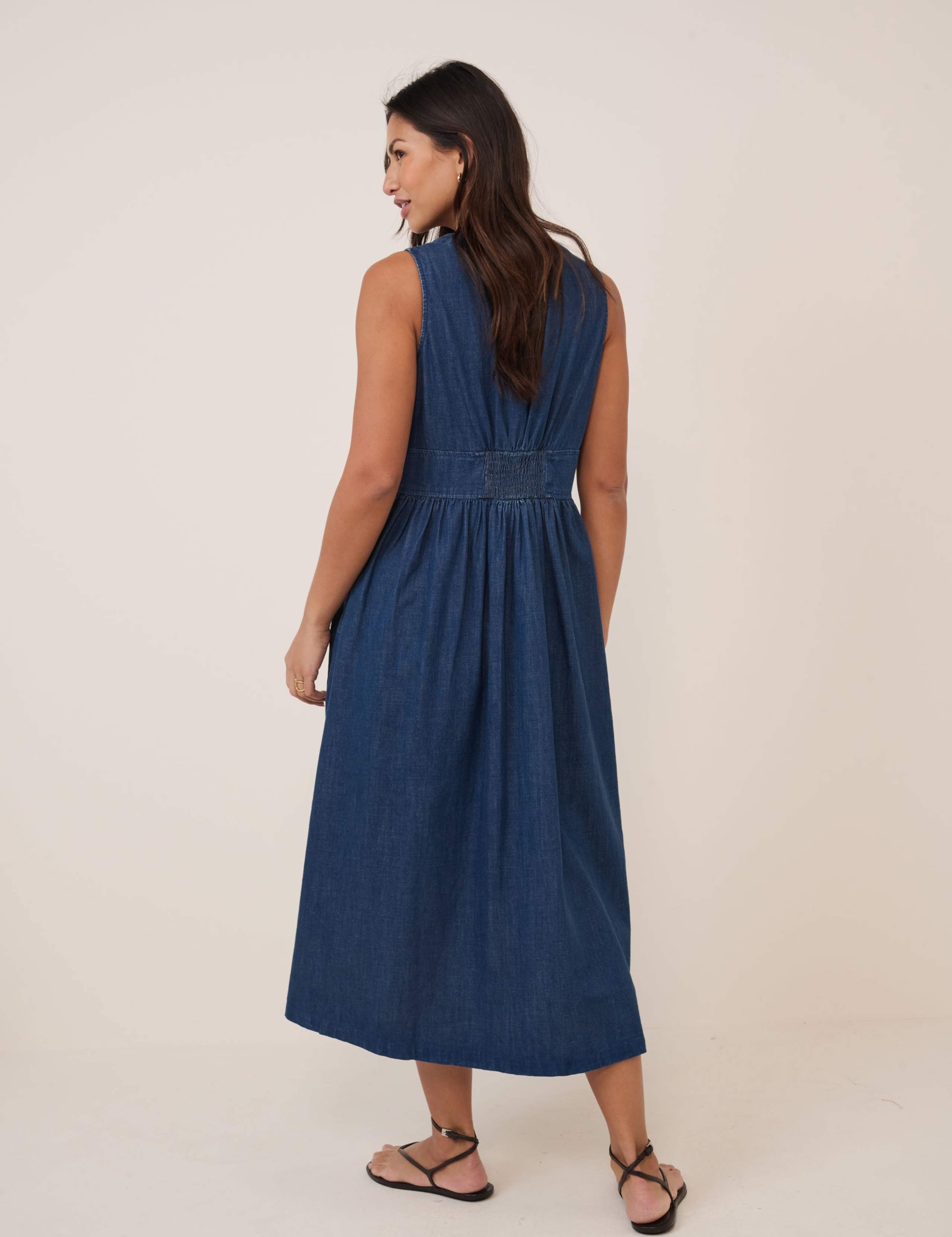 Pure Cotton V-Neck Midi Waisted Dress 3 of 5