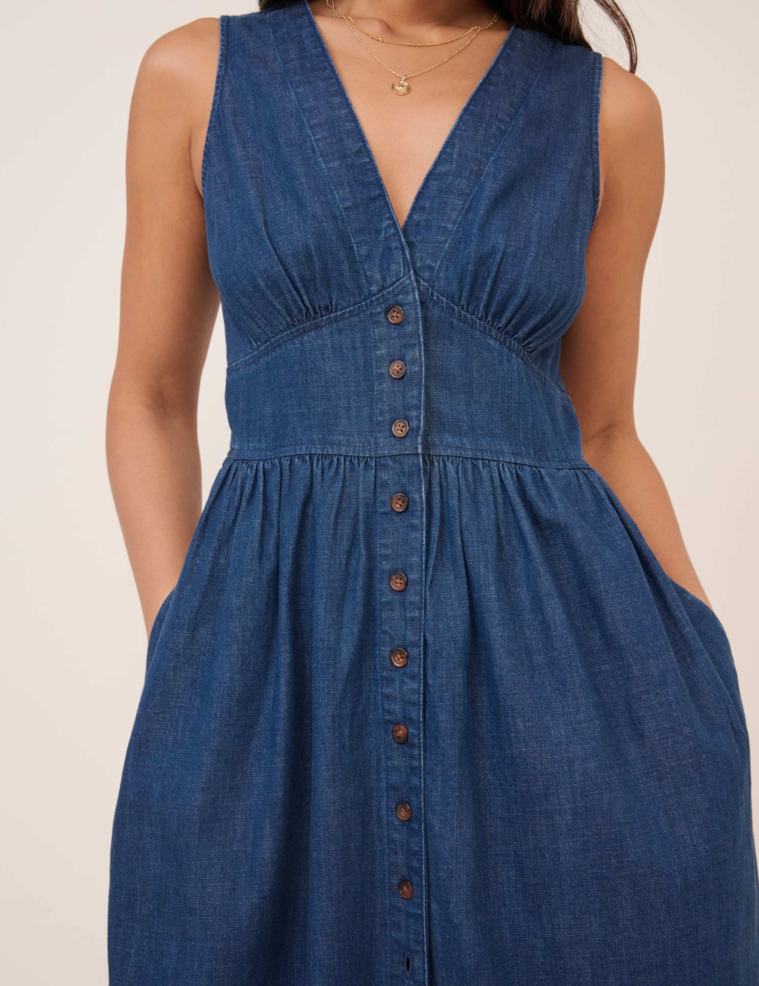 Pure Cotton V-Neck Midi Waisted Dress 5 of 5