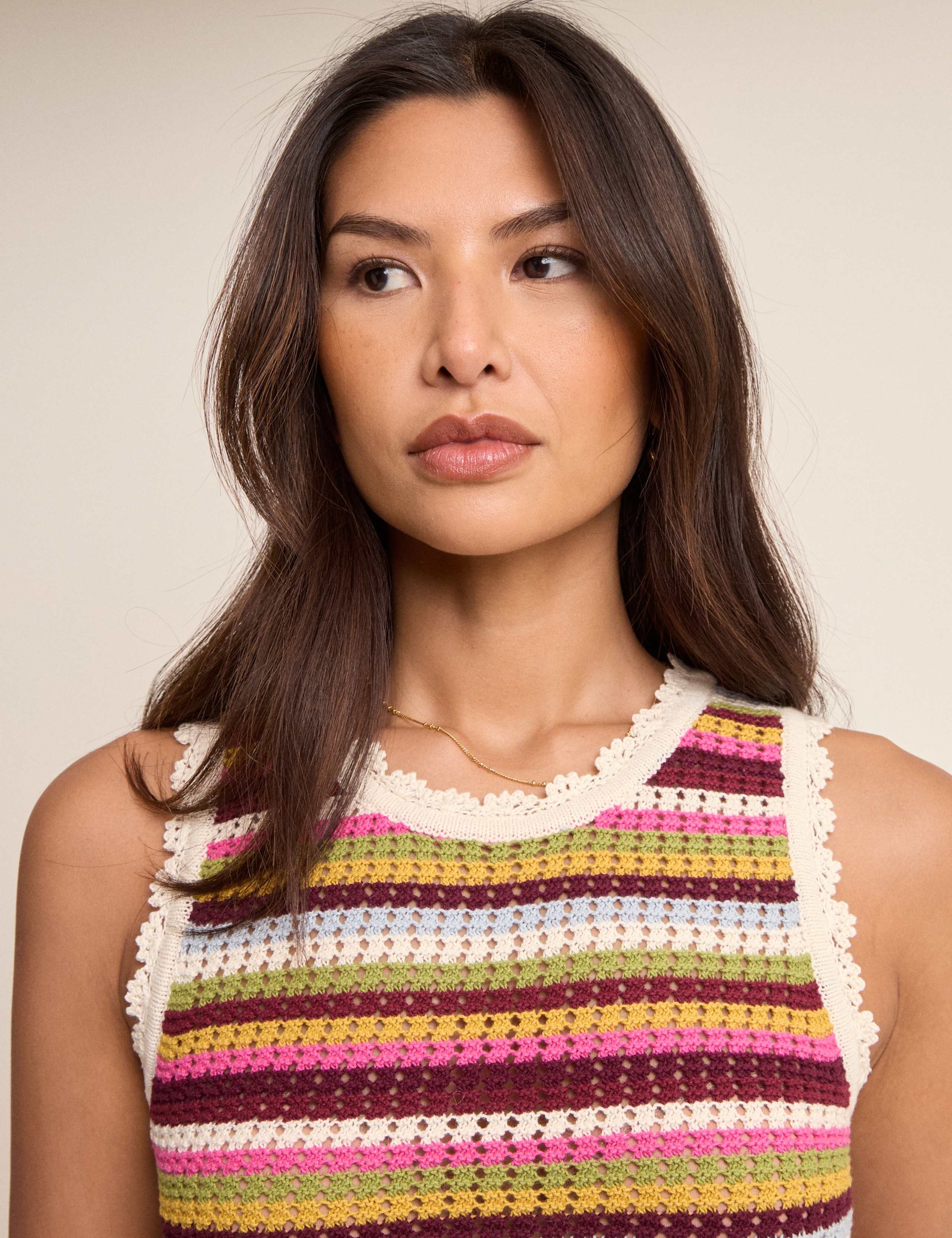 Pure Cotton Striped Mock Crochet Mini Dress 5 of 5