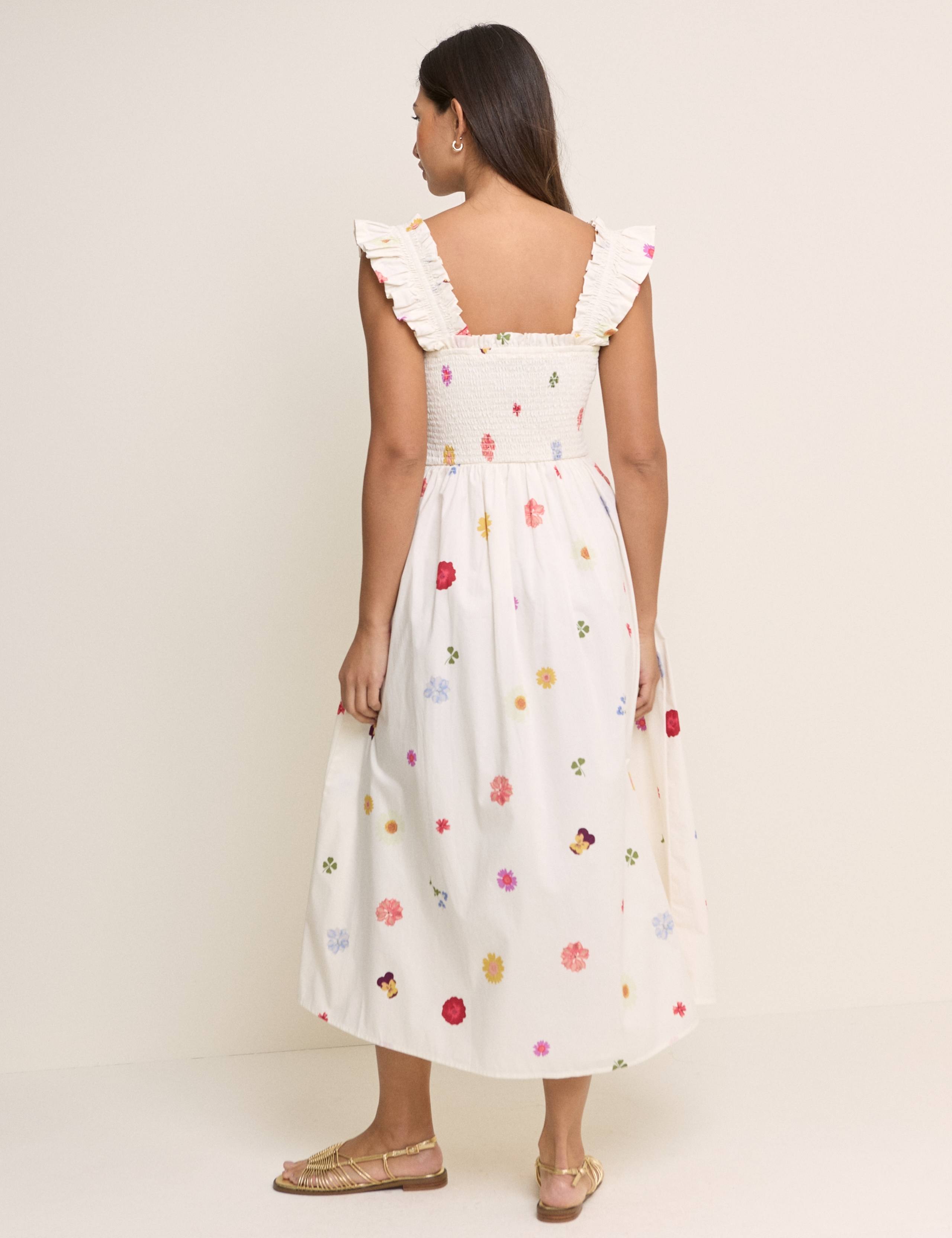 Pure Cotton Floral Midi Shirred Dress 3 of 5