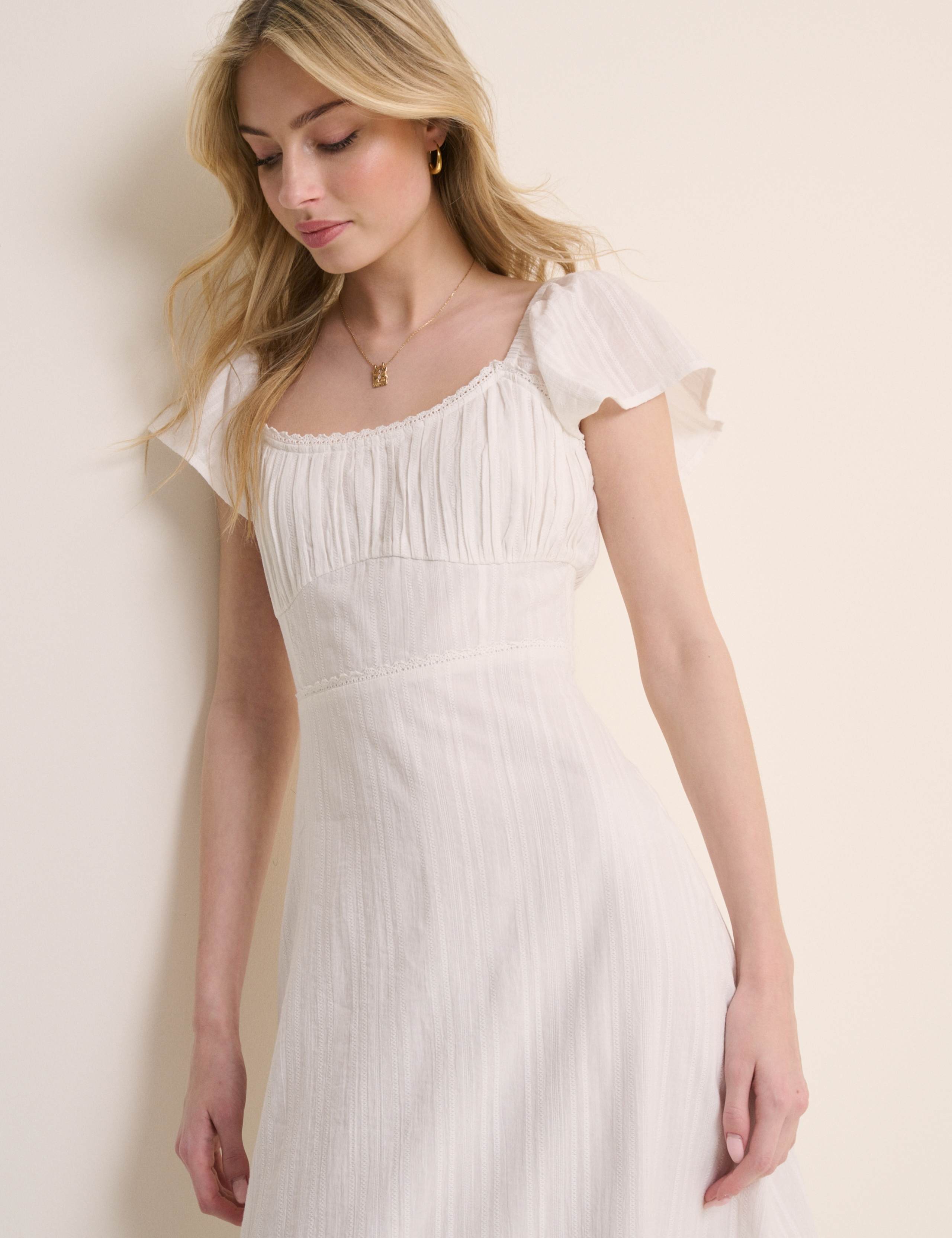 Pure Cotton Lace Insert Midi Waisted Dress 2 of 5