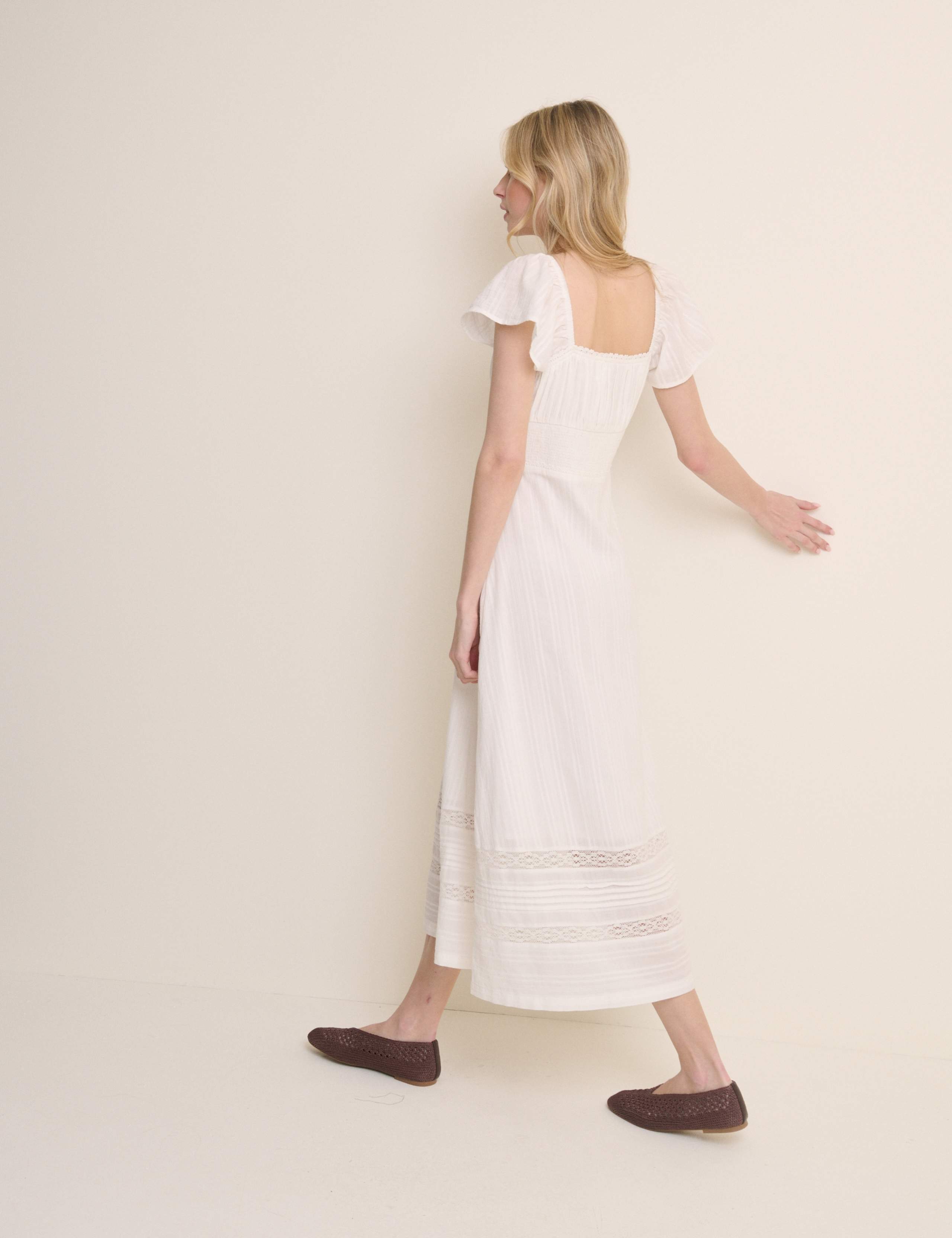 Pure Cotton Lace Insert Midi Waisted Dress 3 of 5