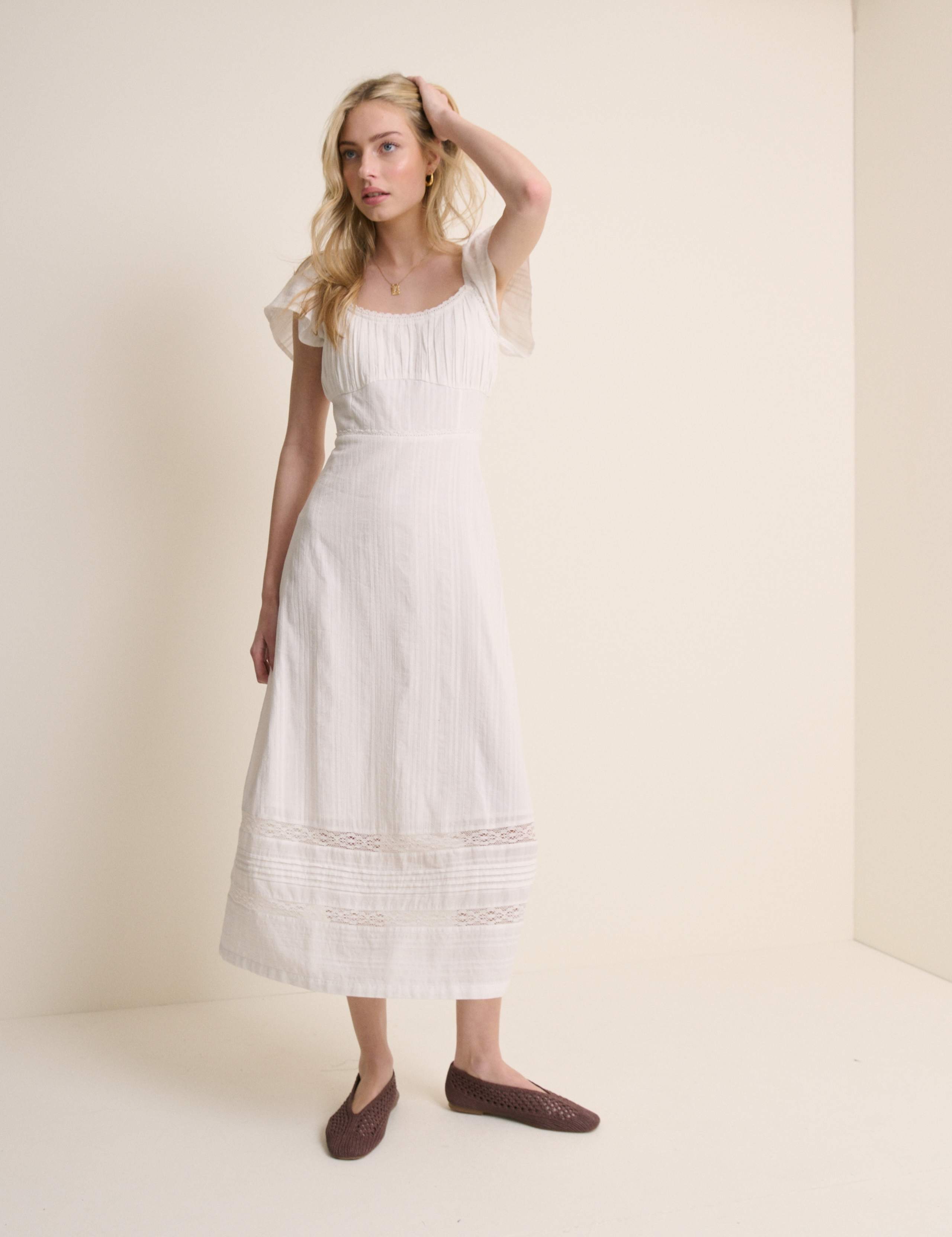 Pure Cotton Lace Insert Midi Waisted Dress 5 of 5