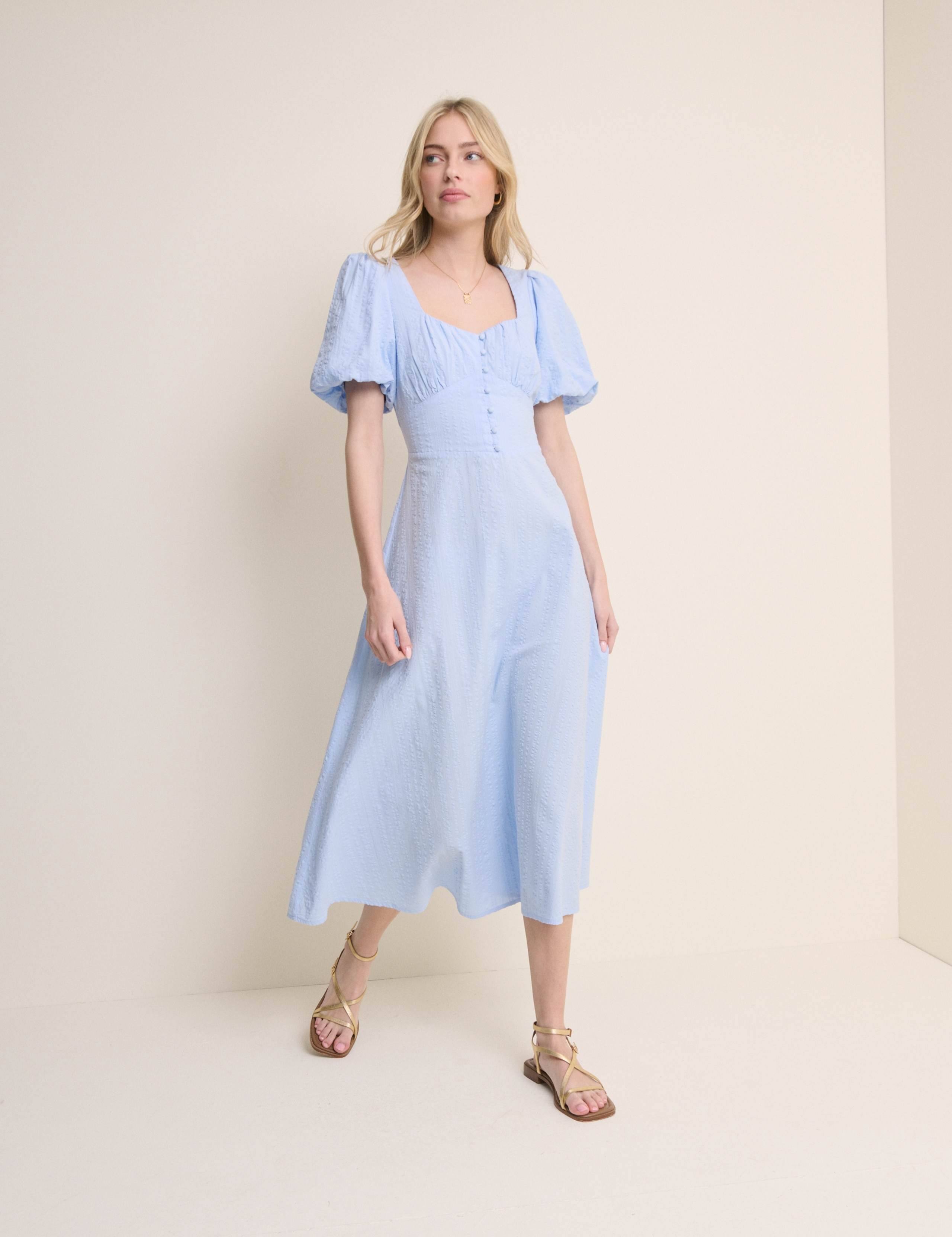 Pure Cotton Puff Sleeve Midi Tea Dress 5 of 5