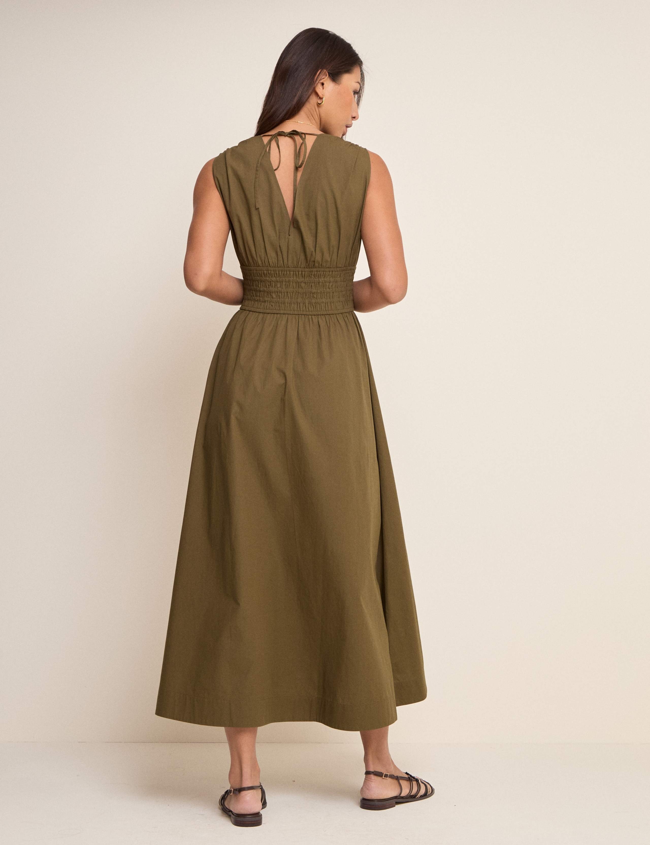 Pure Cotton V-Neck Midi Waisted Dress 3 of 5