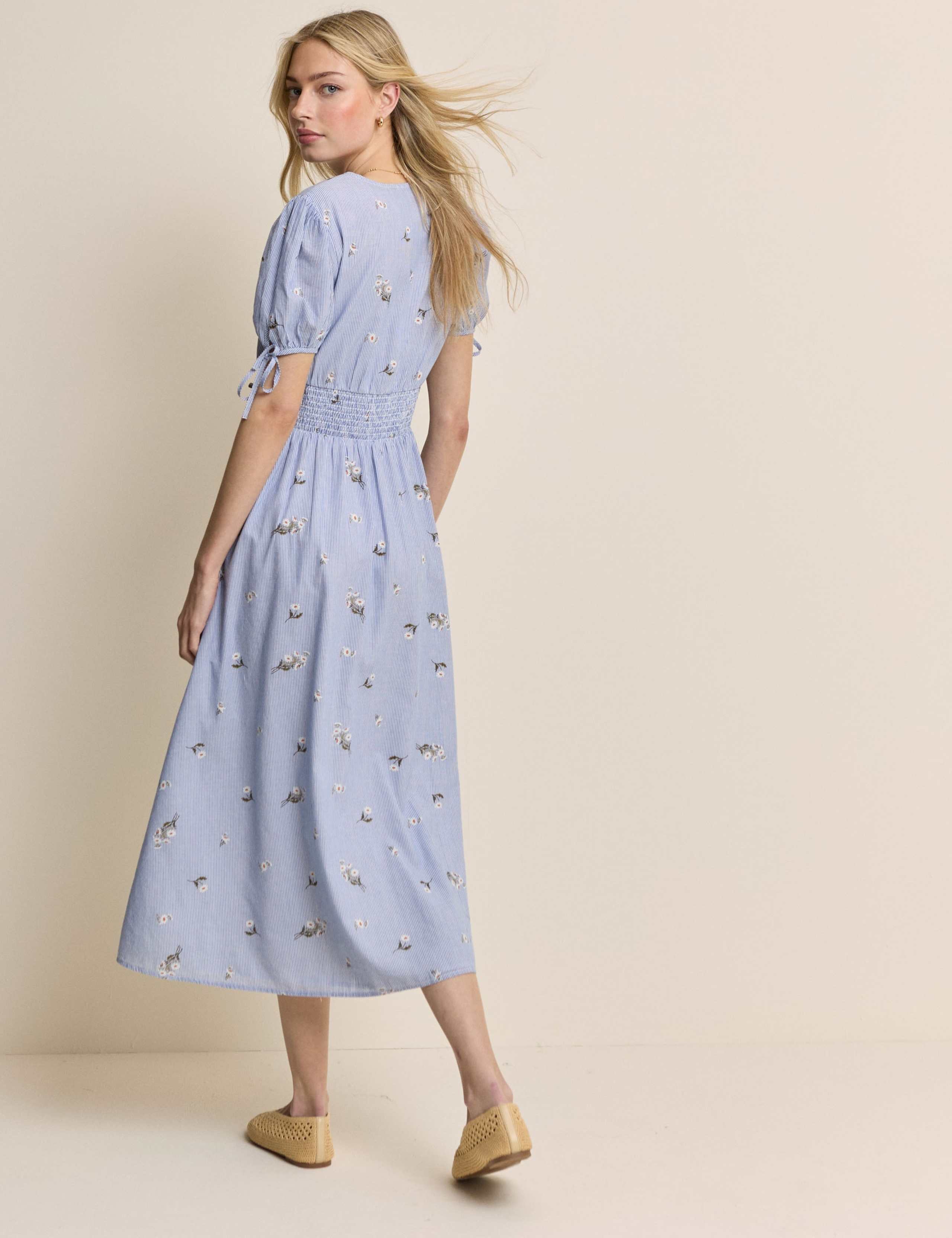 Pure Cotton Striped V-Neck Midi Waisted Dress 2 of 2