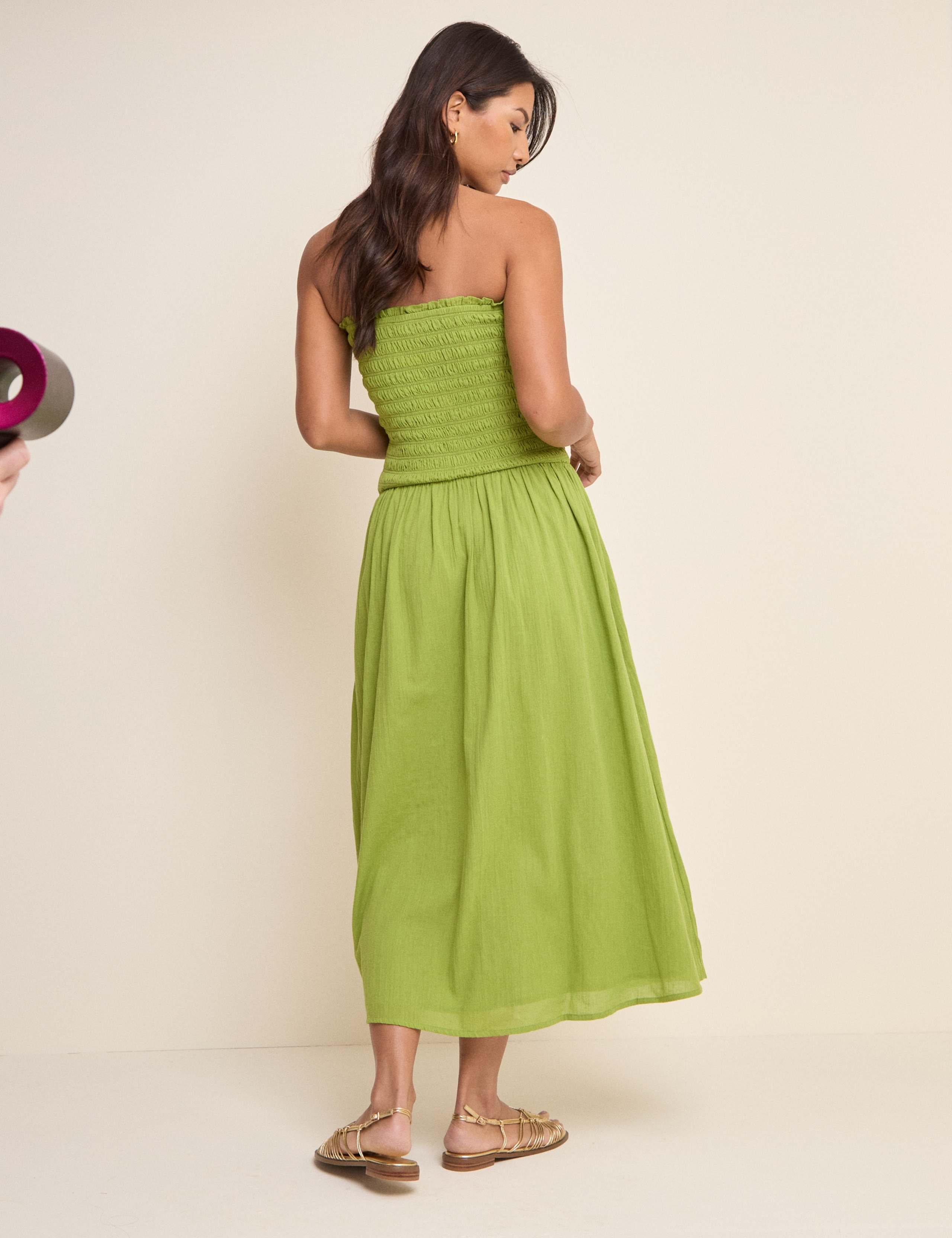 Pure Cotton Bandeau Midi Shirred Dress 3 of 5