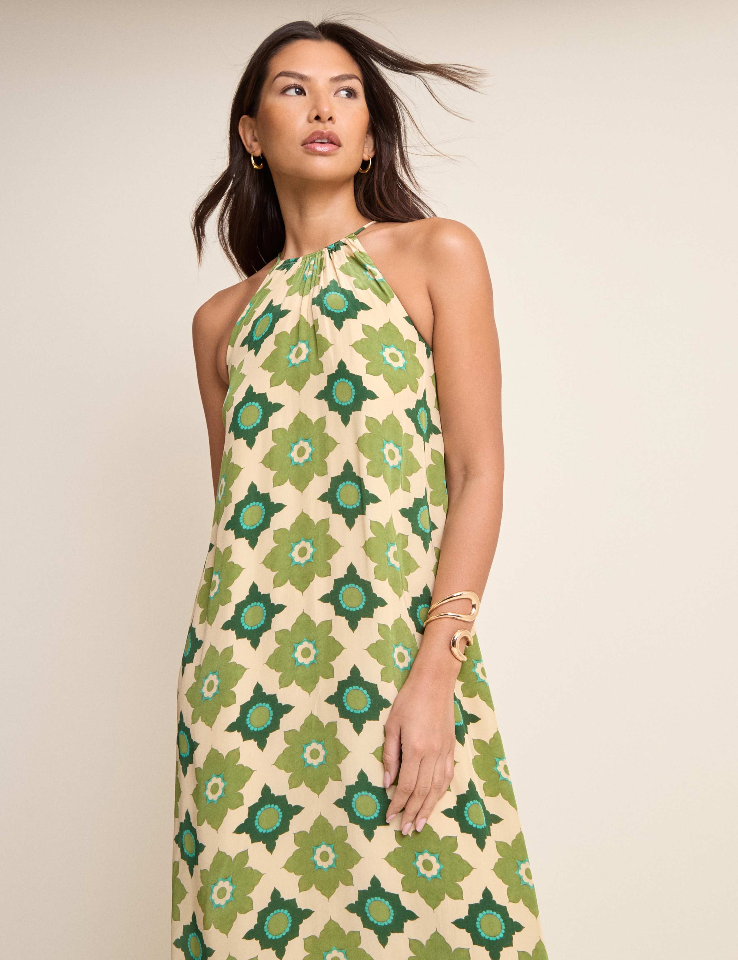 Printed Halter Neck Maxi Smock Dress 2 of 5