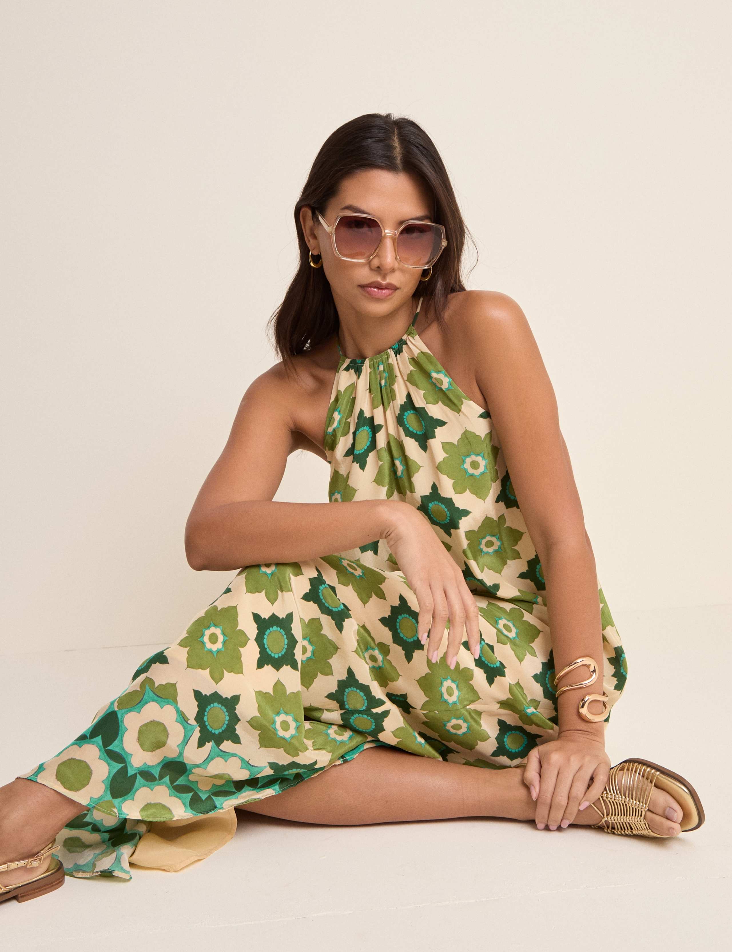 Printed Halter Neck Maxi Smock Dress 5 of 5