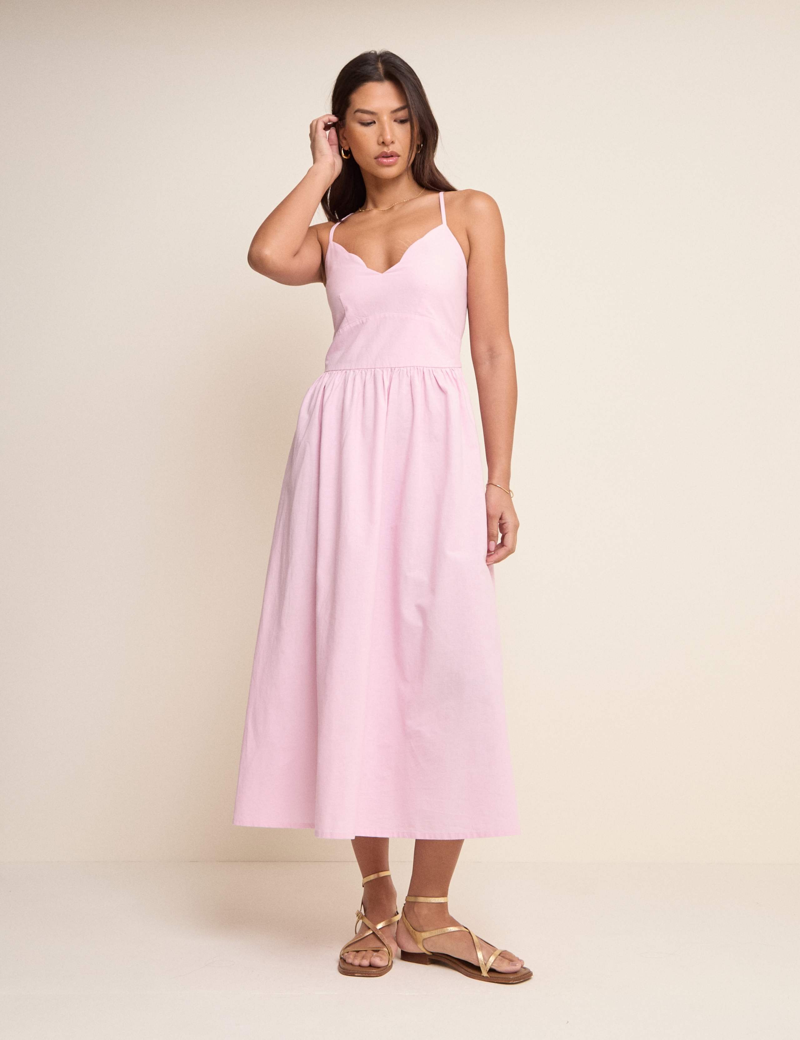 Cotton Rich Shirred Midi Skater Dress 1 of 5