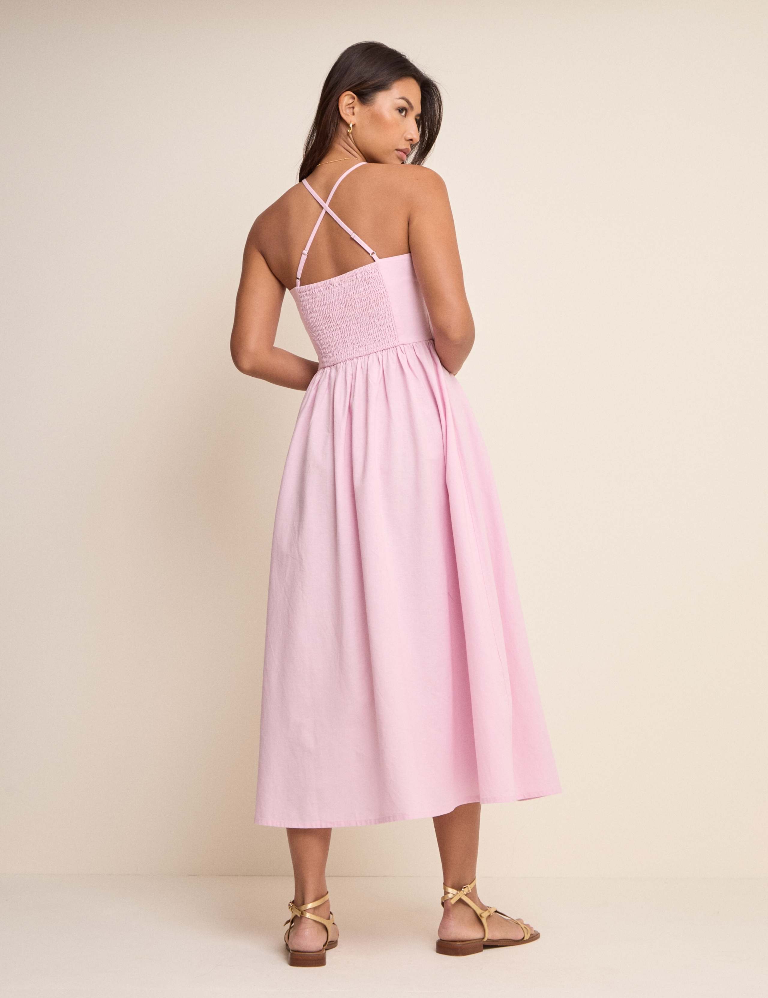 Cotton Rich Shirred Midi Skater Dress 2 of 5