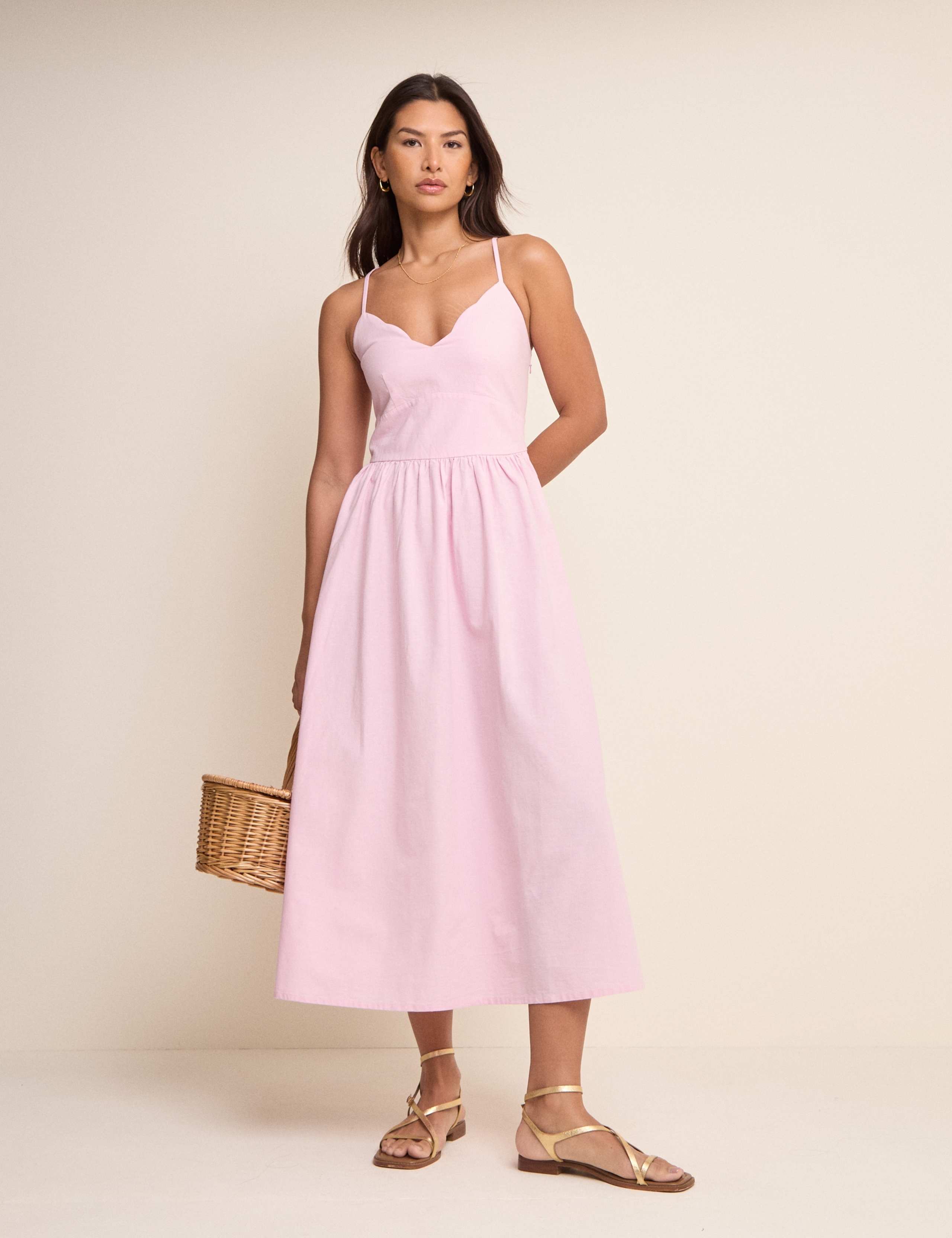 Cotton Rich Shirred Midi Skater Dress 5 of 5