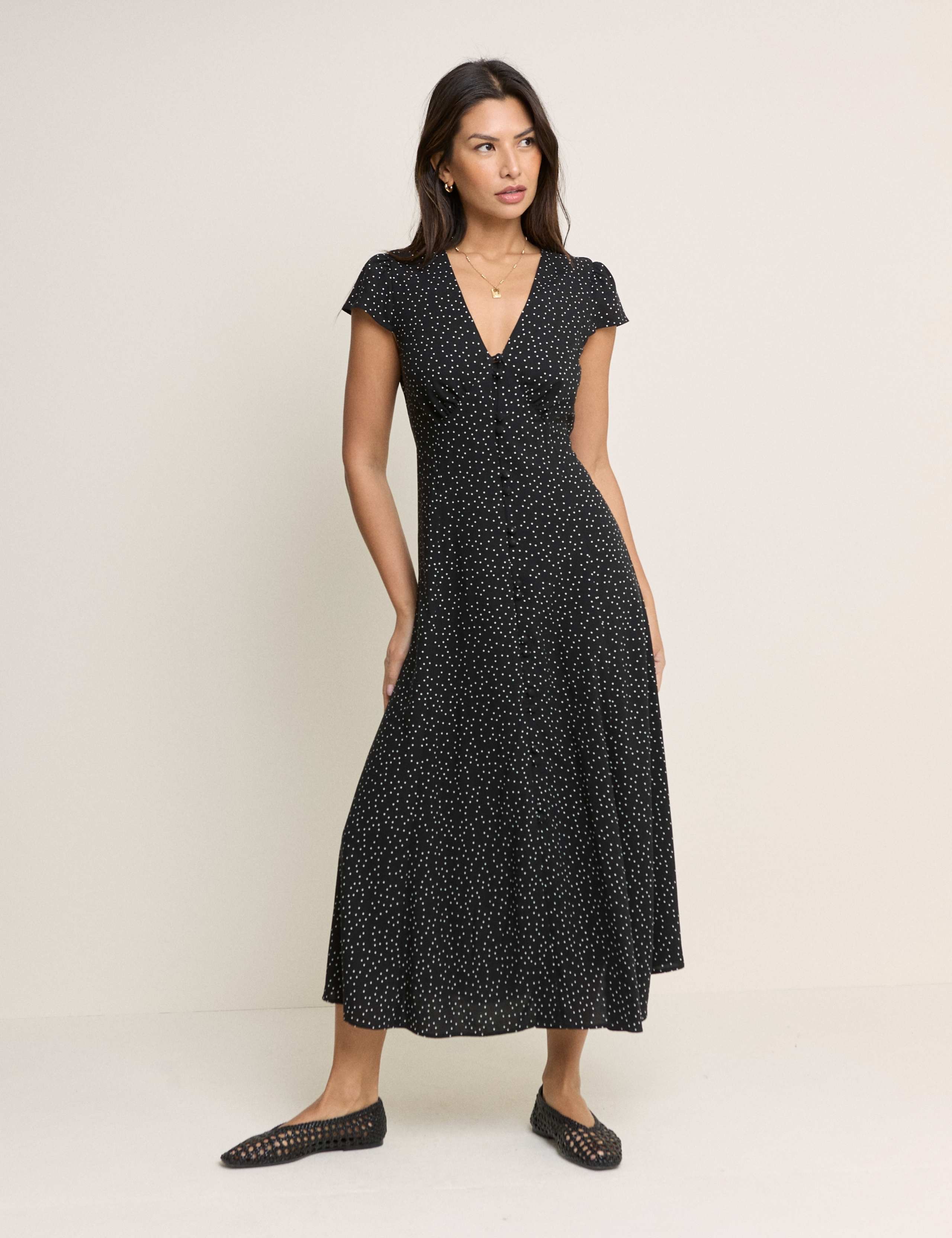 Polka Dot V-Neck Midi Tea Dress 1 of 5