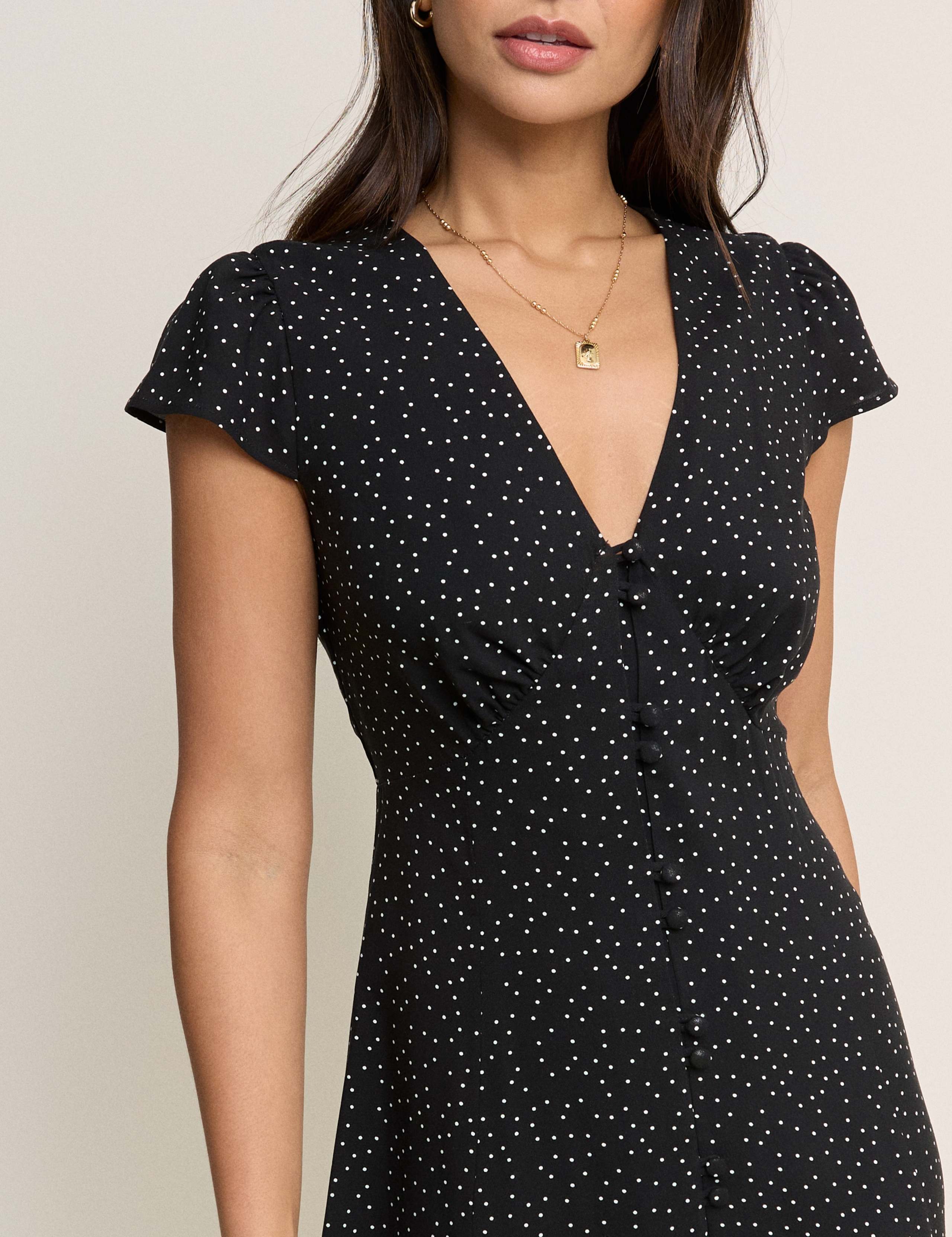 Polka Dot V-Neck Midi Tea Dress 2 of 5