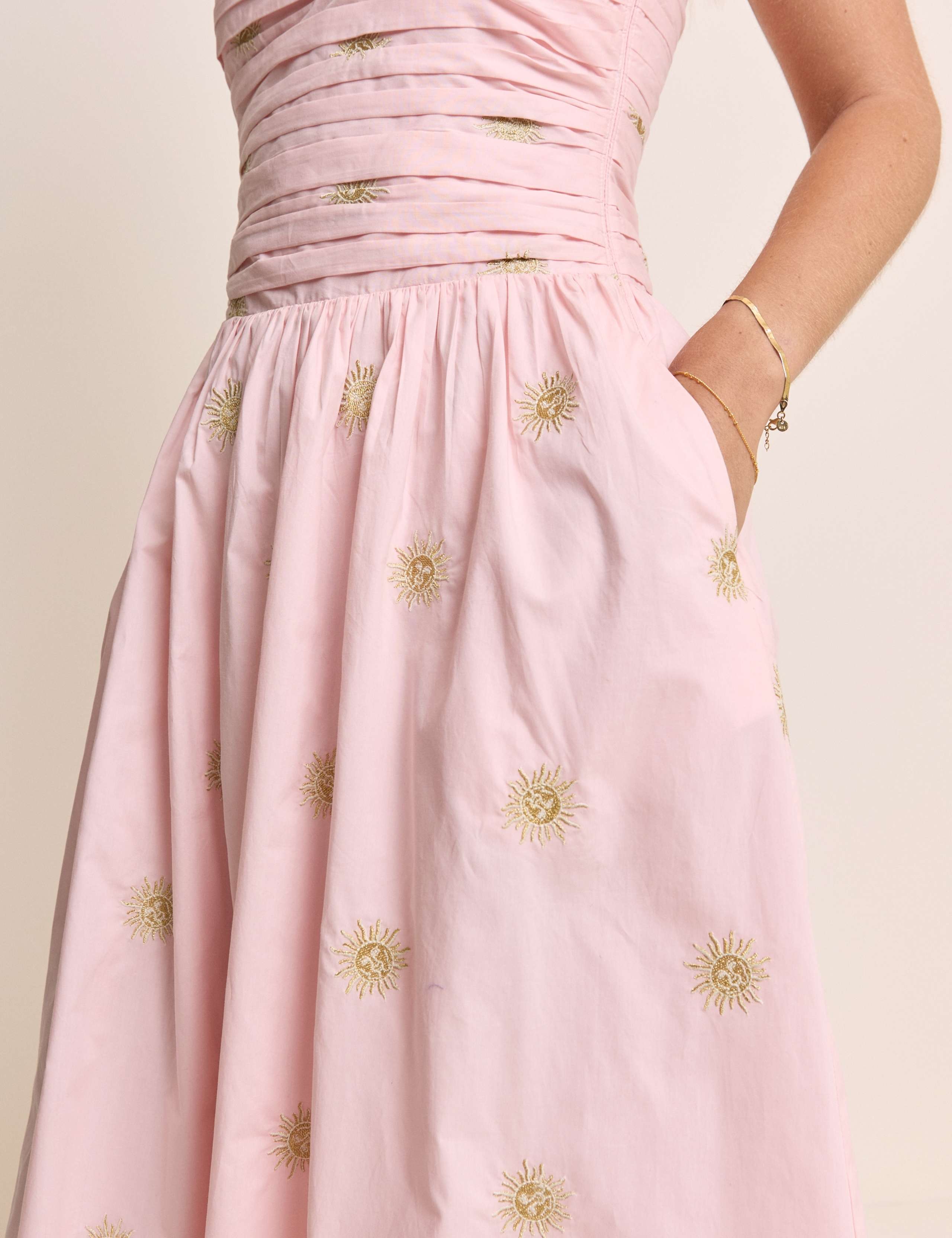 Pure Cotton Embroidered Midi Waisted Dress 3 of 5