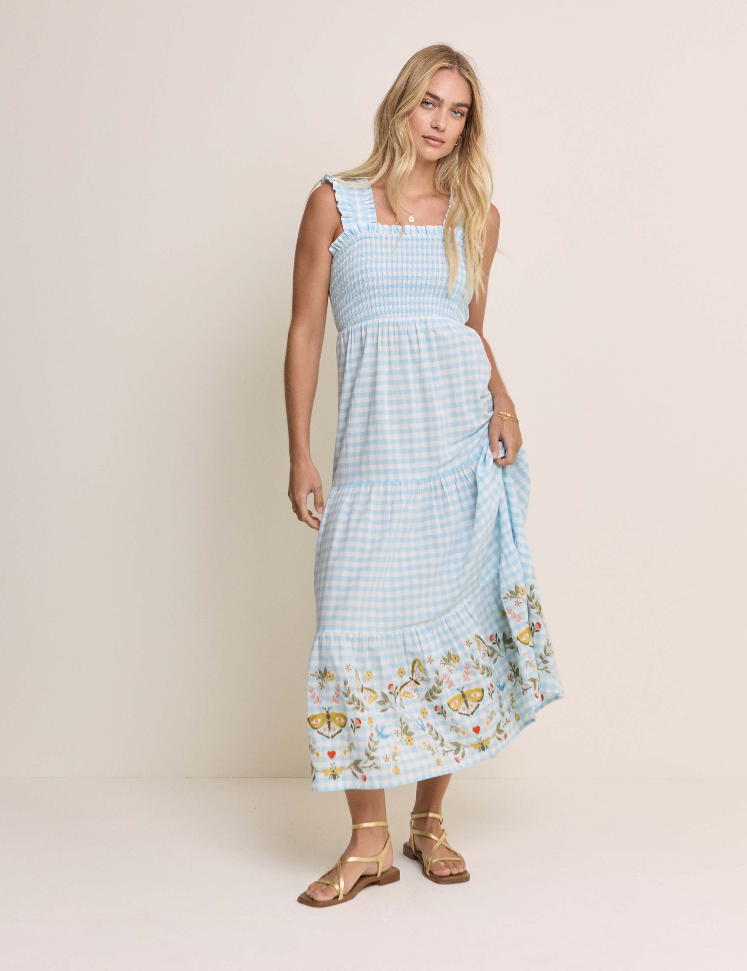 Pure Cotton Gingham Midaxi Tiered Dress 2 of 5