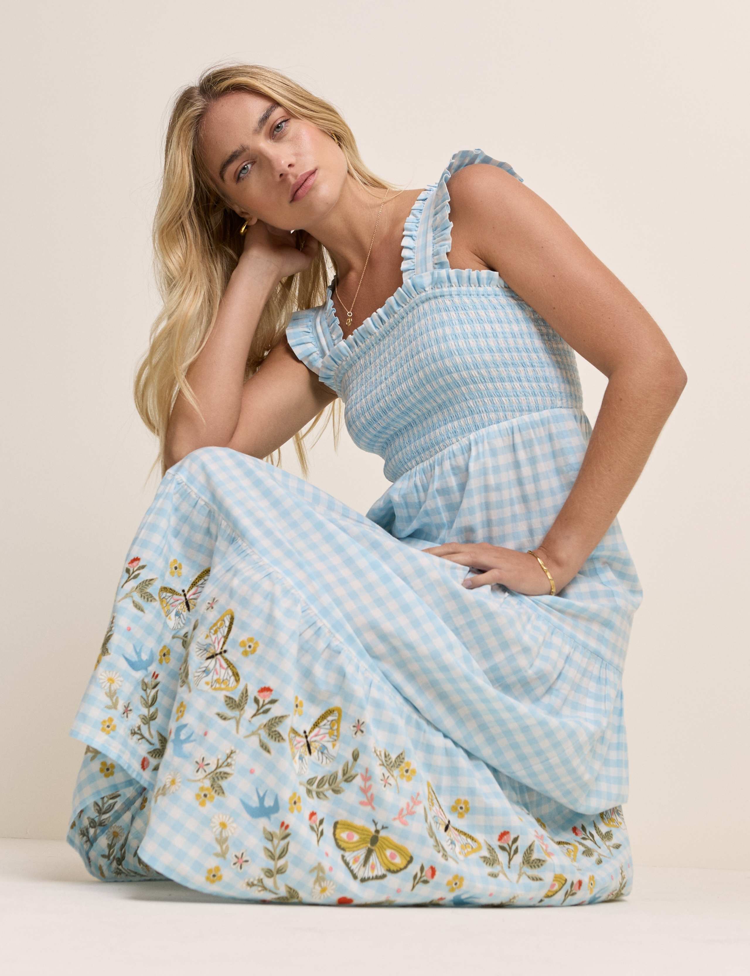 Pure Cotton Gingham Midaxi Tiered Dress 3 of 5