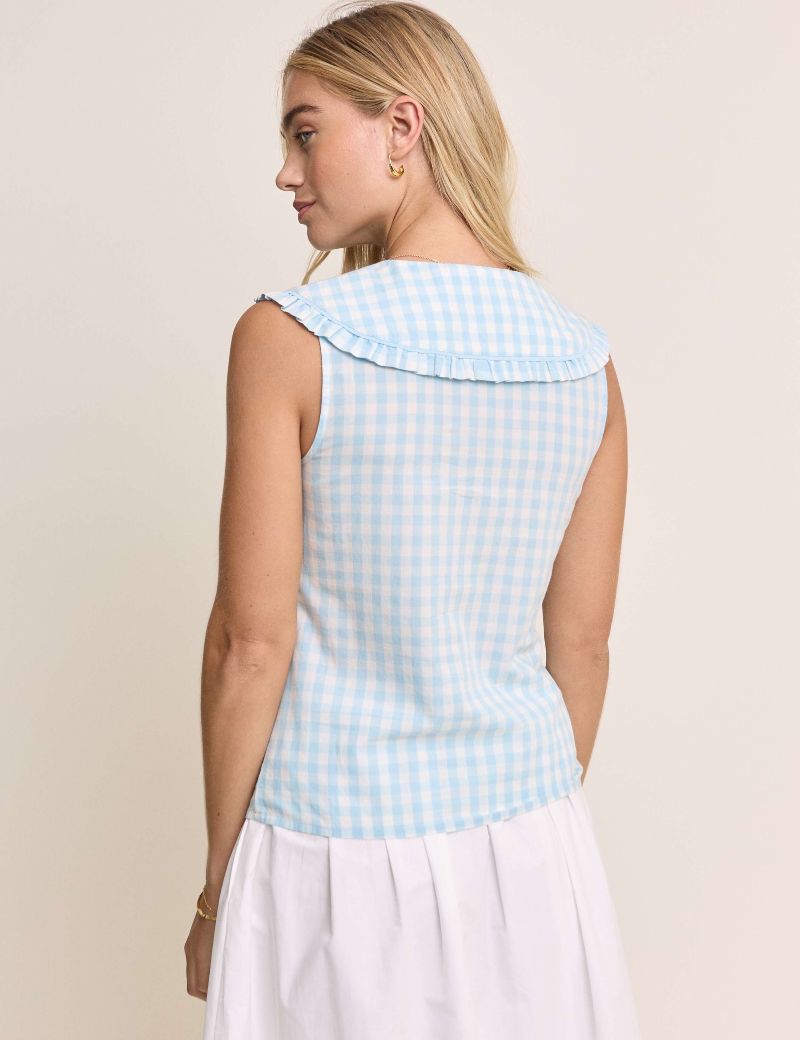 Pure Cotton Checked Tie Neck Blouse 2 of 5