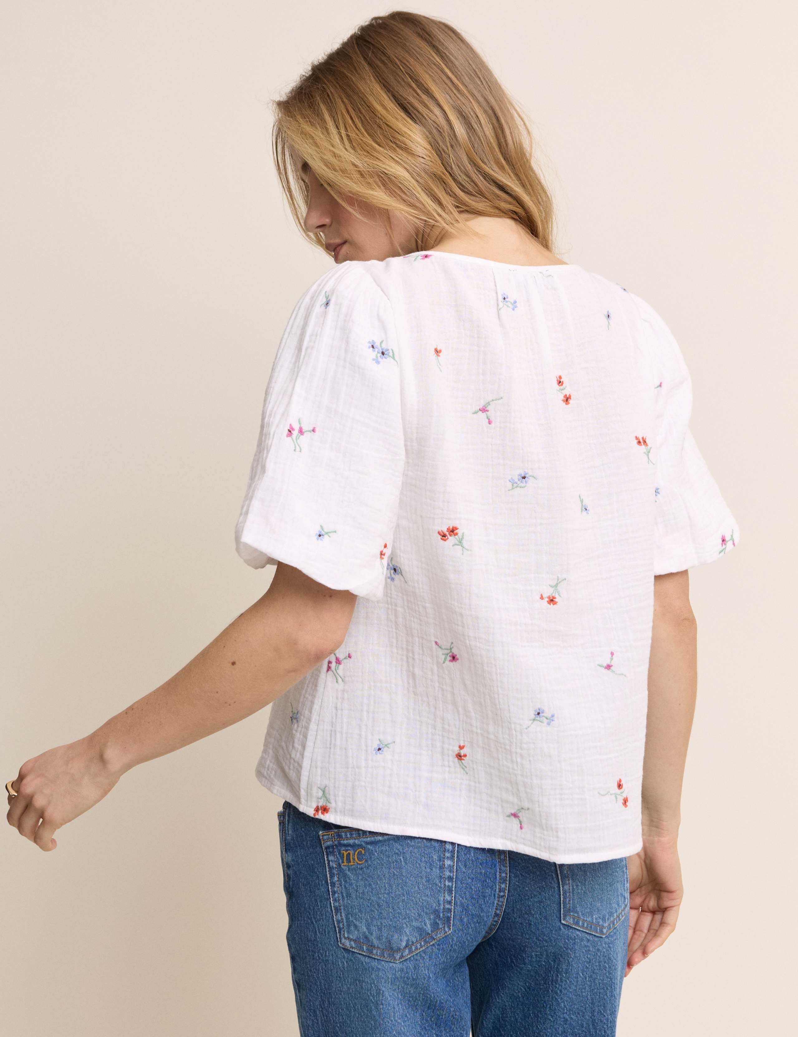 Pure Cotton Embroidered Puff Sleeve Blouse 5 of 5