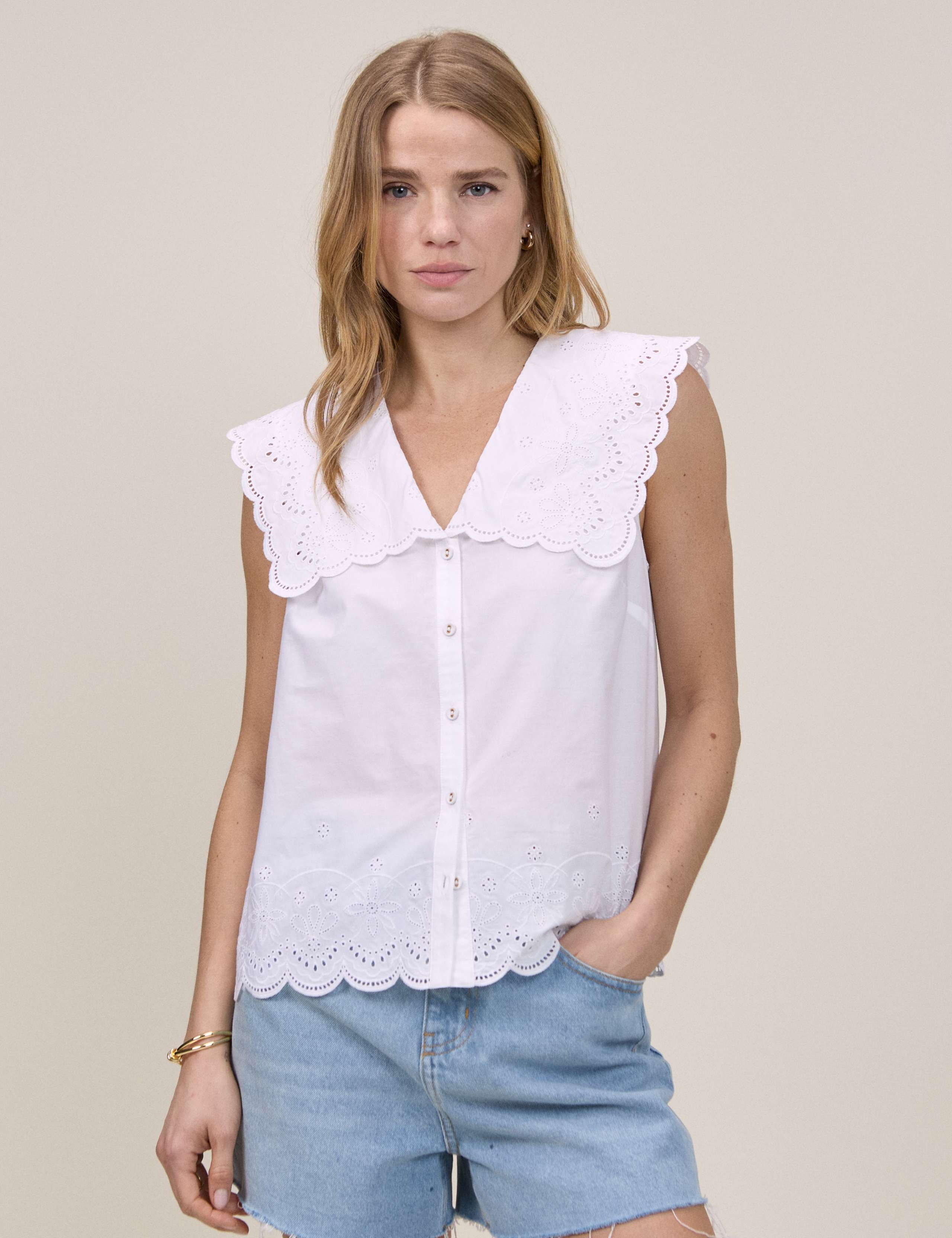 Pure Cotton Collared Sleeveless Blouse 1 of 5