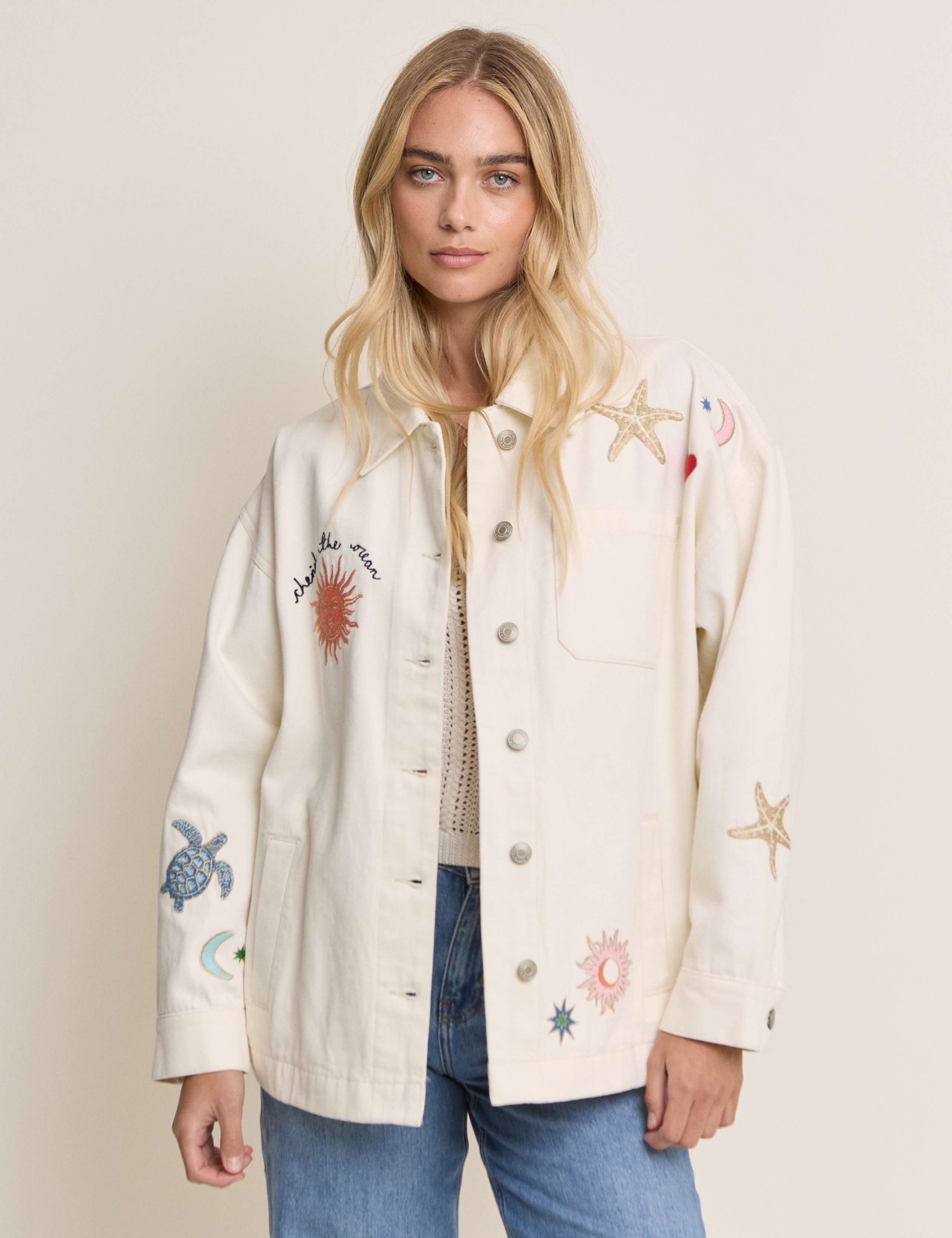 Denim Embroidered Shacket 3 of 5
