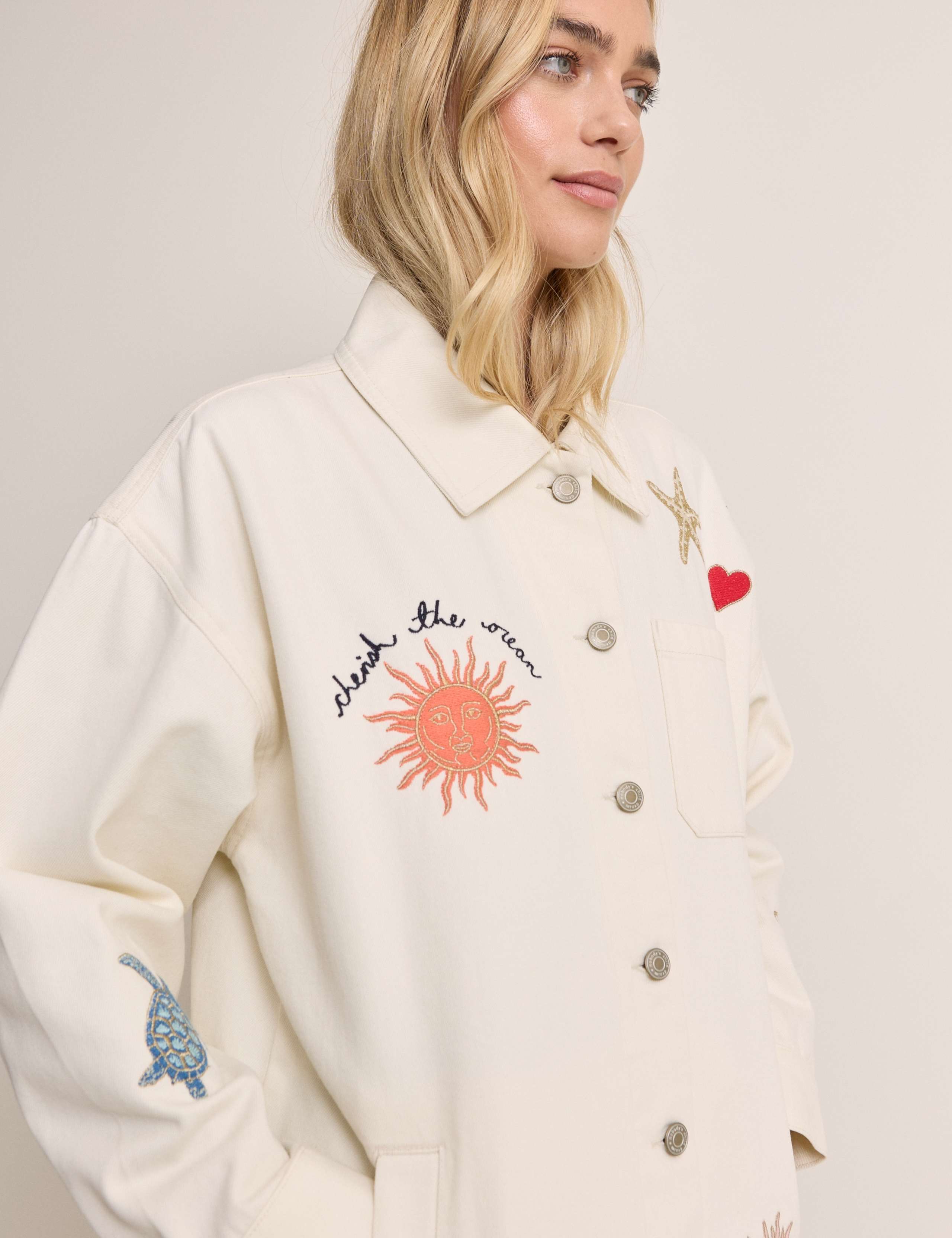 Denim Embroidered Shacket 4 of 5