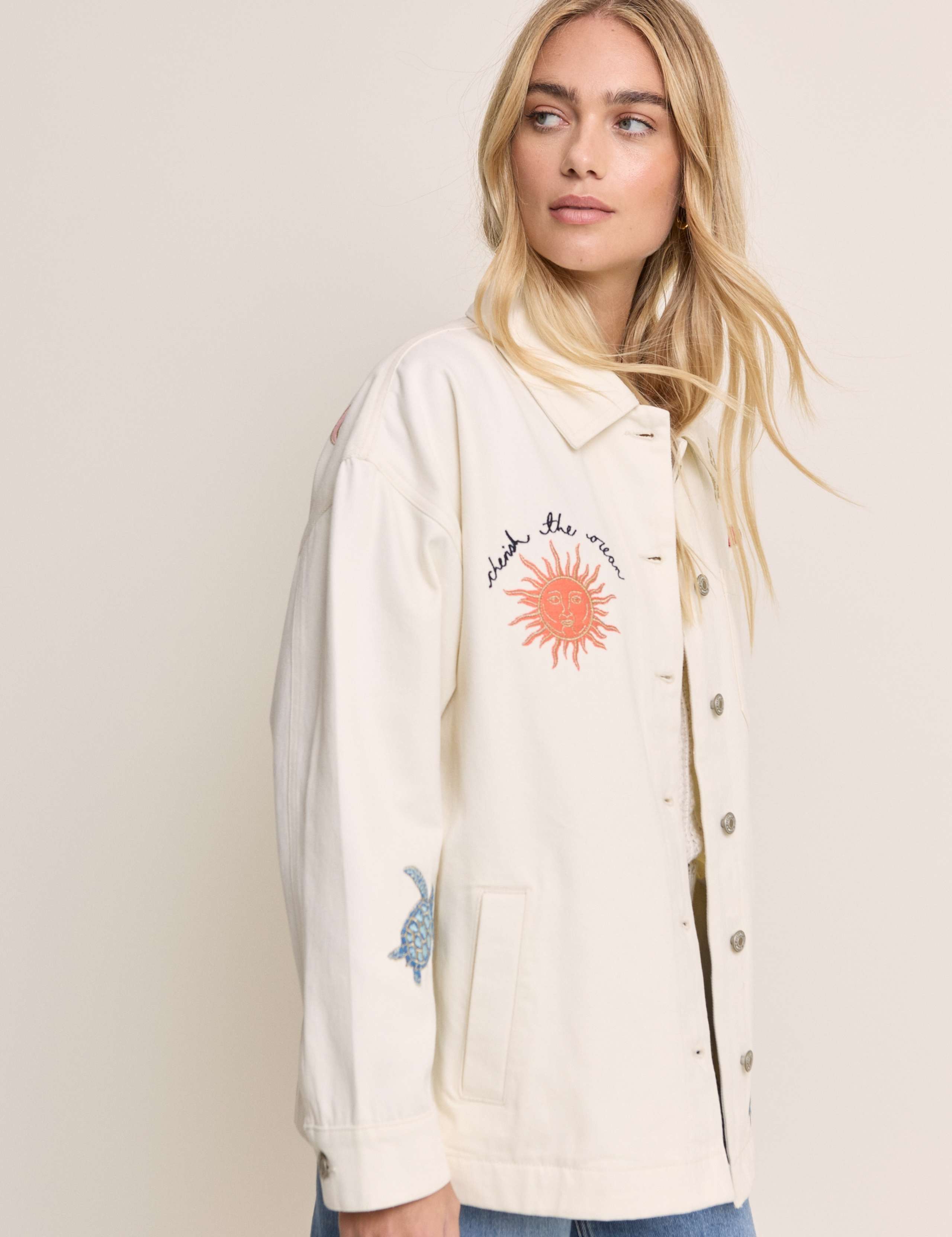 Denim Embroidered Shacket 5 of 5