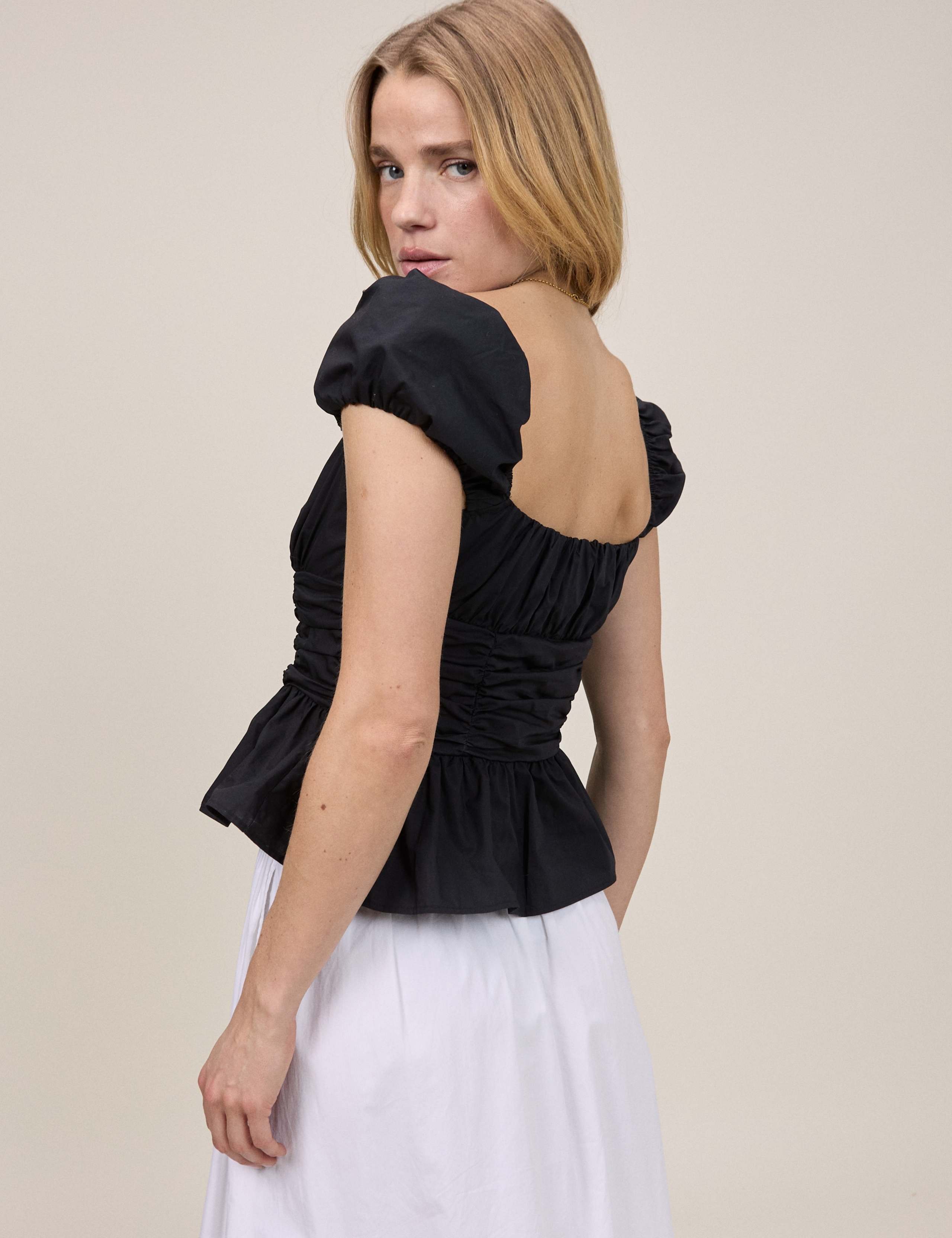 Pure Cotton V-Neck Puff Sleeve Top 2 of 5