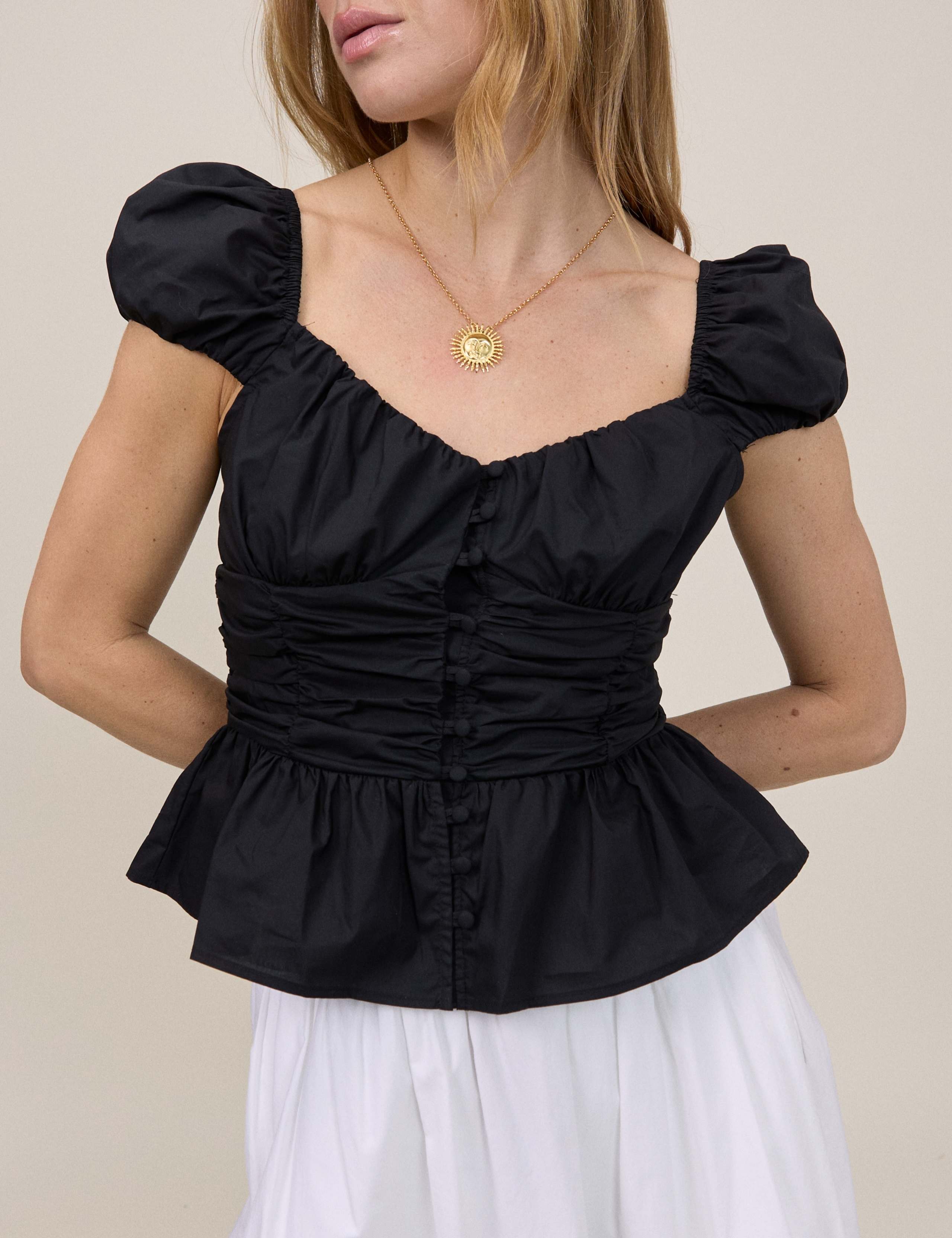Pure Cotton V-Neck Puff Sleeve Top 4 of 5