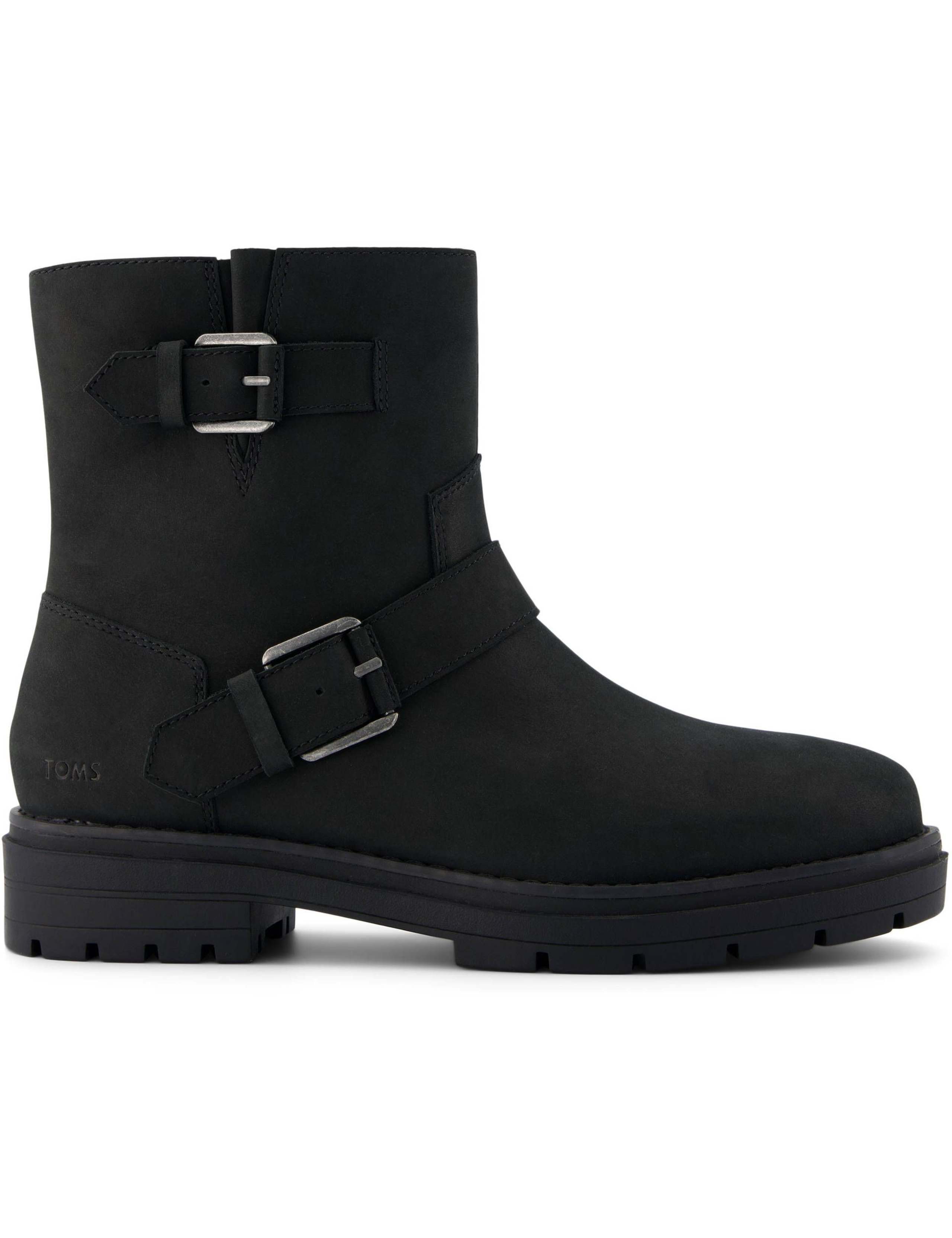 Leather Biker Buckle Flat Ankle Boots 1 of 9