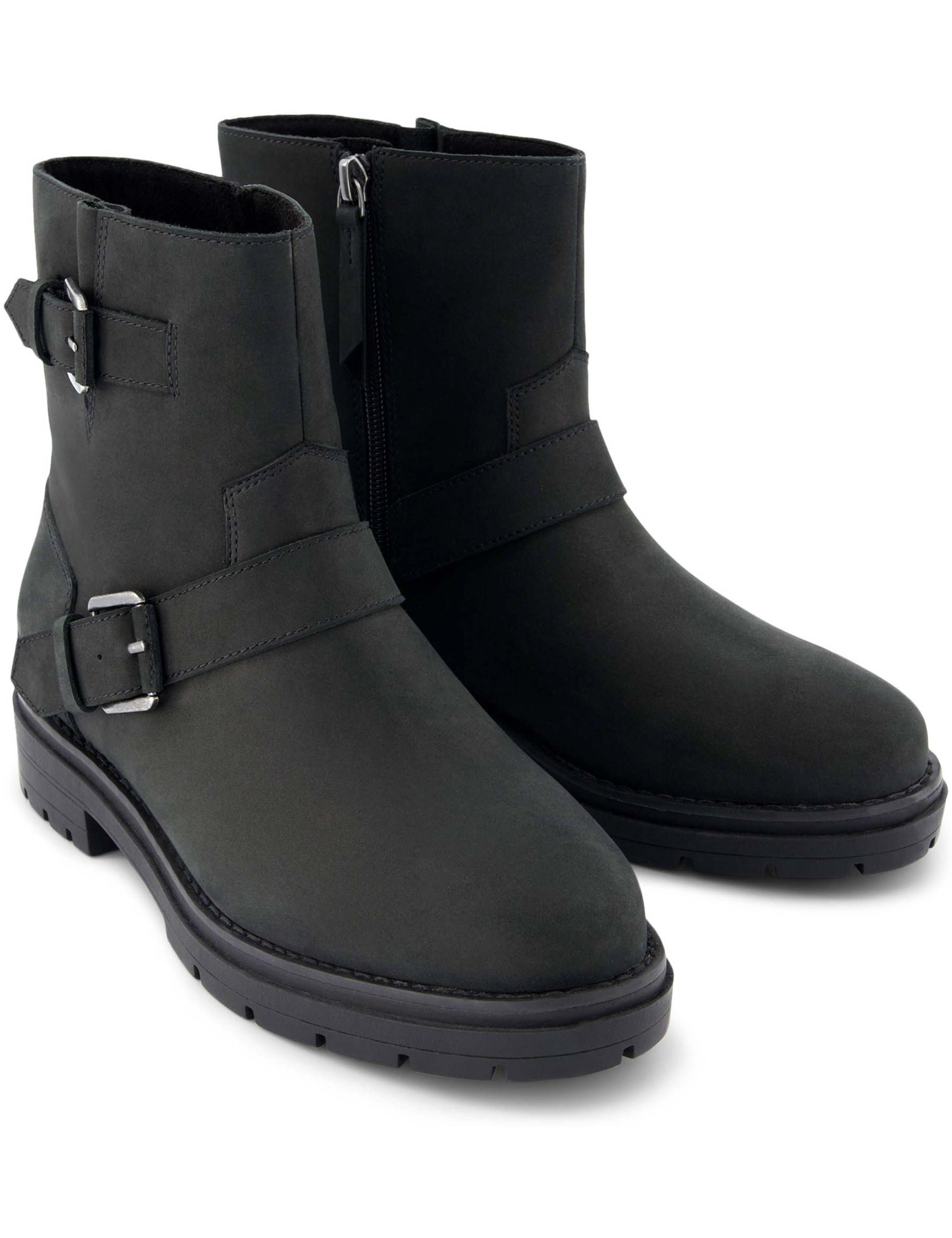 Leather Biker Buckle Flat Ankle Boots 5 of 9