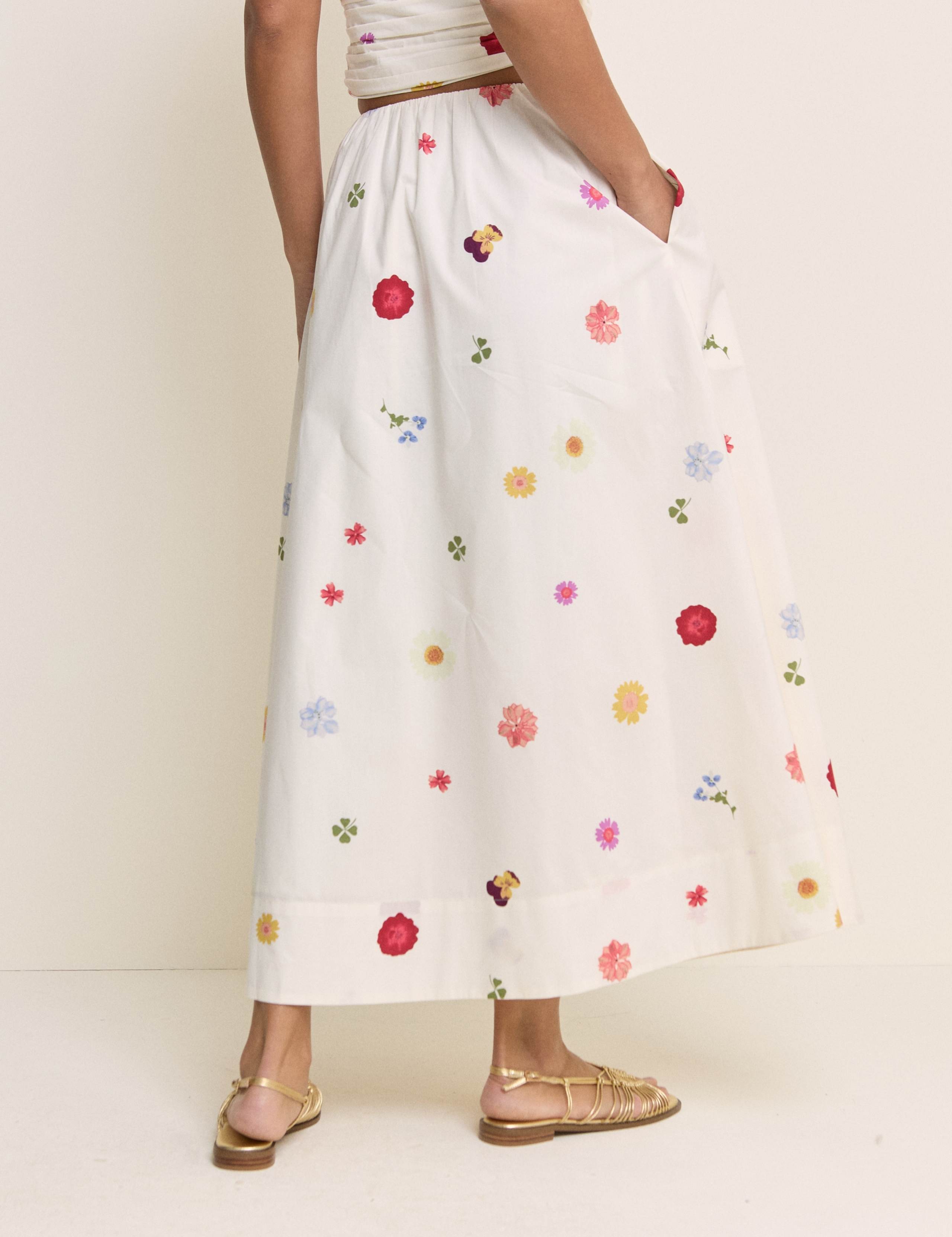Pure Cotton Floral Midi A-Line Skirt 2 of 5
