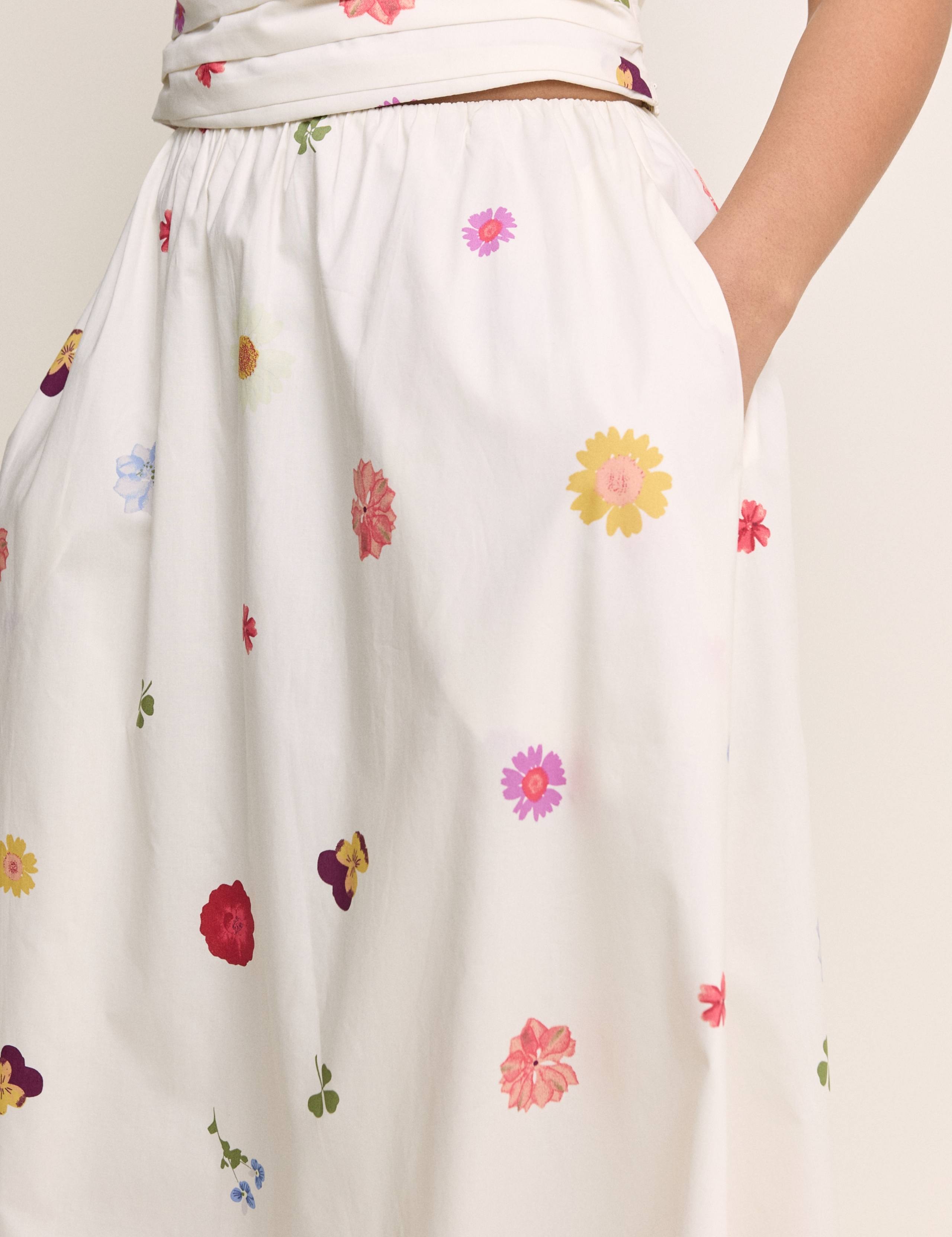 Pure Cotton Floral Midi A-Line Skirt 5 of 5