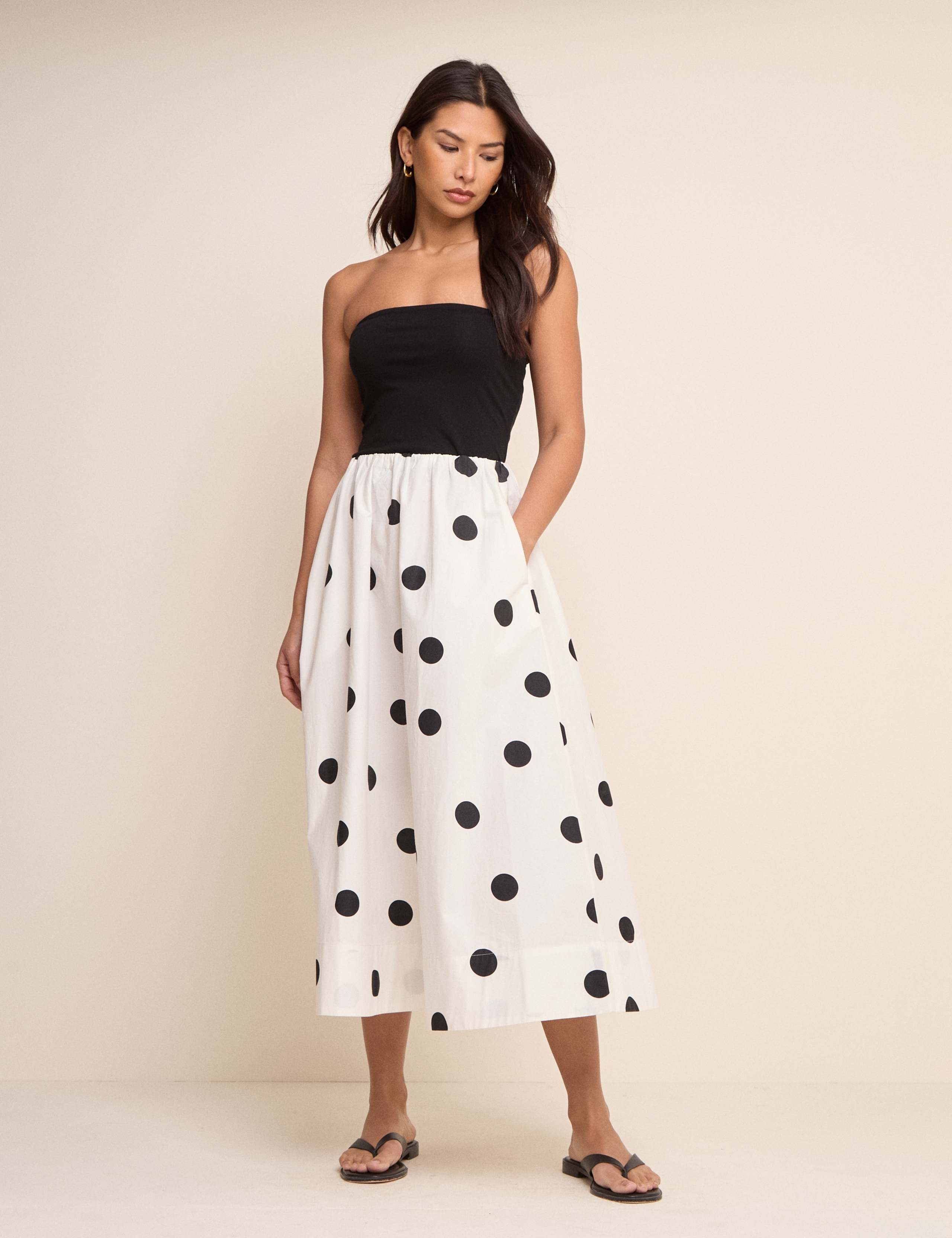 Pure Cotton Polka Dot Midi A-Line Skirt 3 of 5