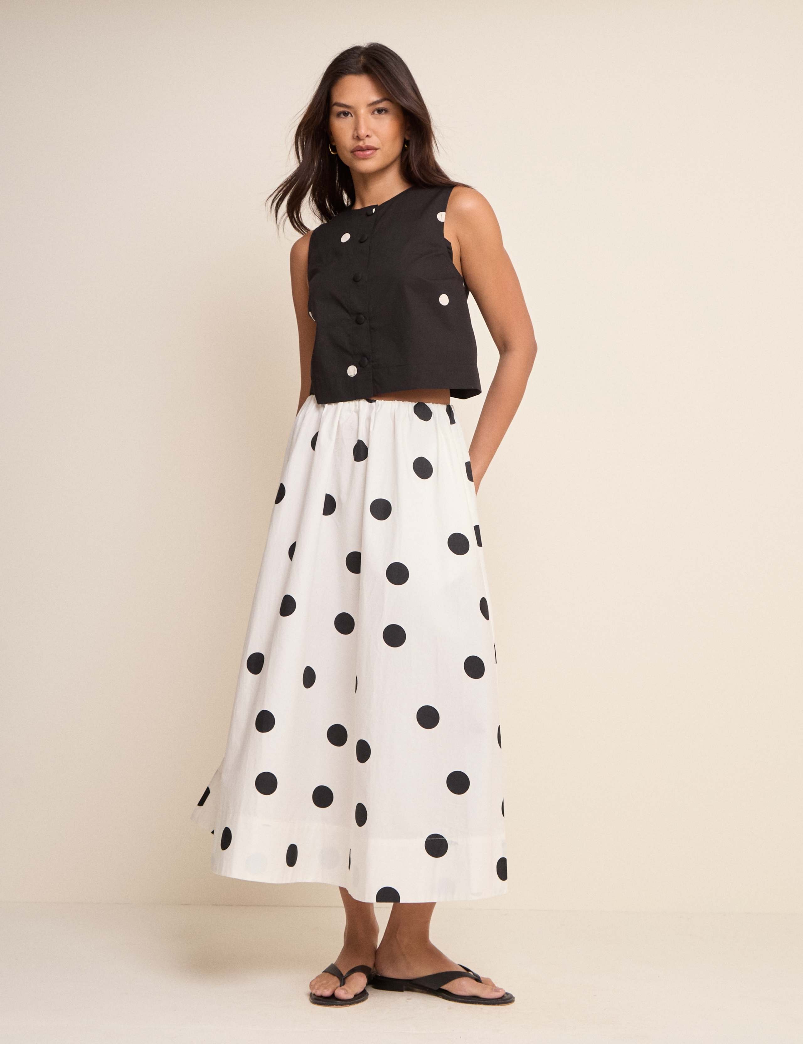 Pure Cotton Polka Dot Midi A-Line Skirt 4 of 5
