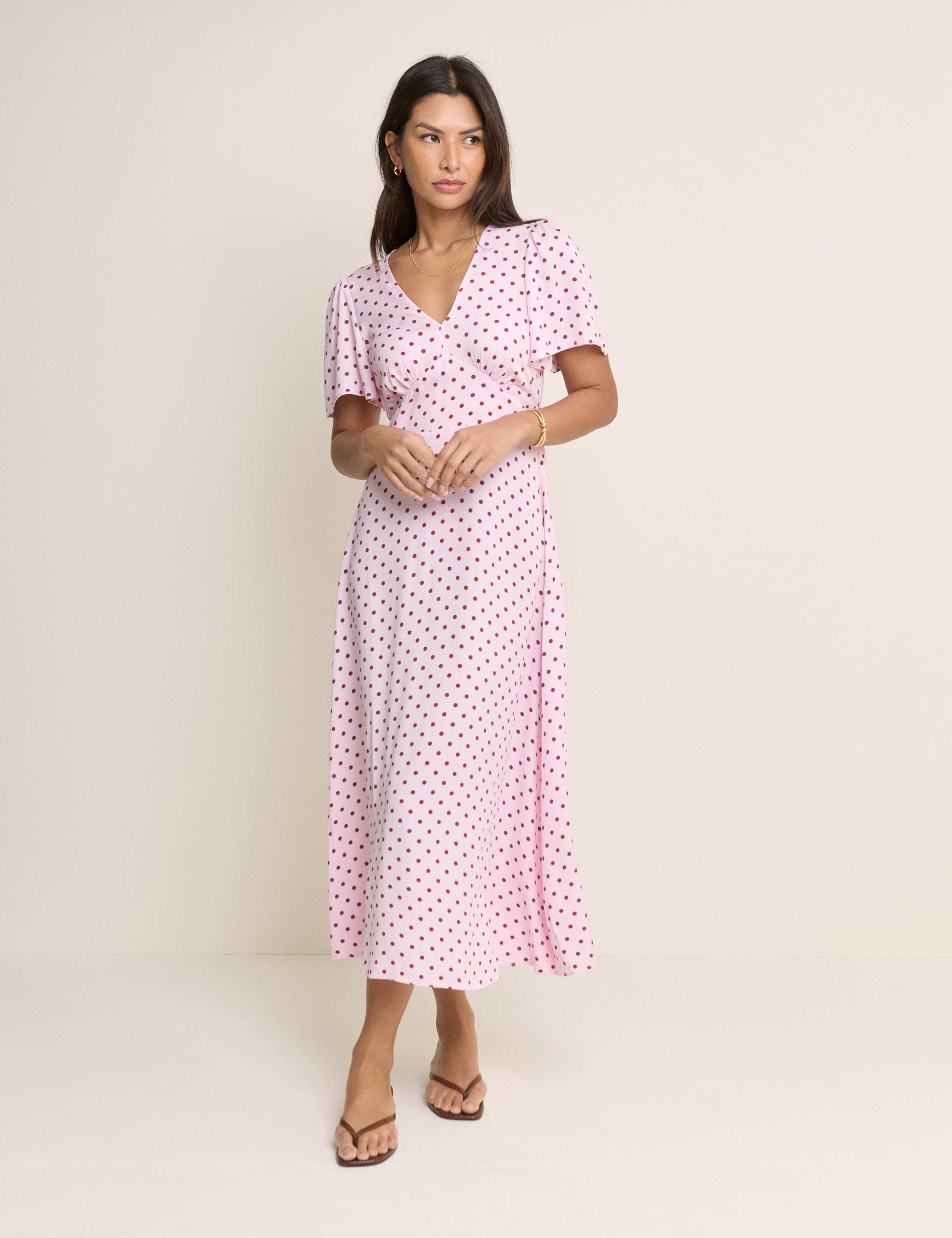 Polka Dot V-Neck Midi Tea Dress 1 of 5