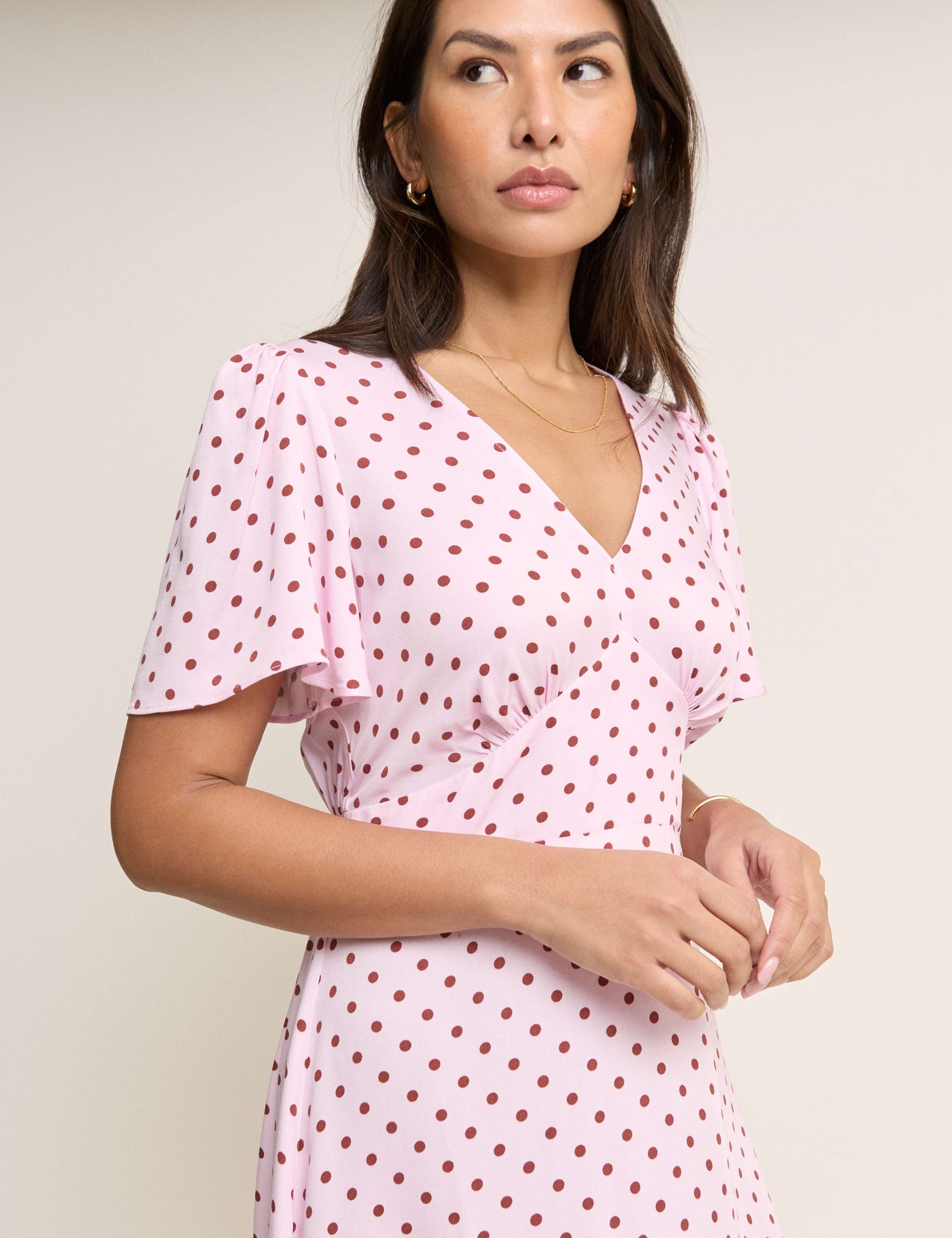 Polka Dot V-Neck Midi Tea Dress 4 of 5