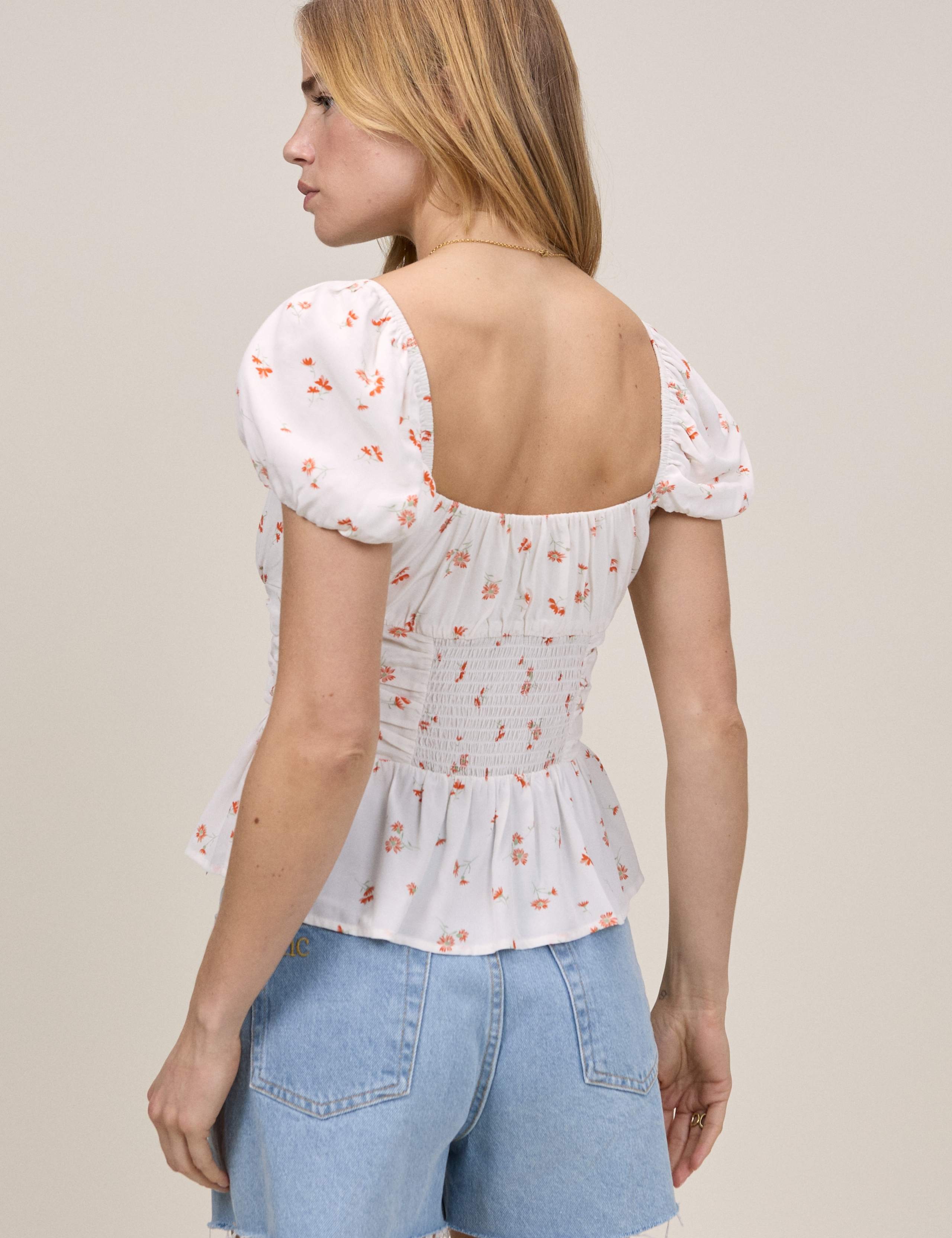 Pure Cotton Floral Ruched Top 2 of 5