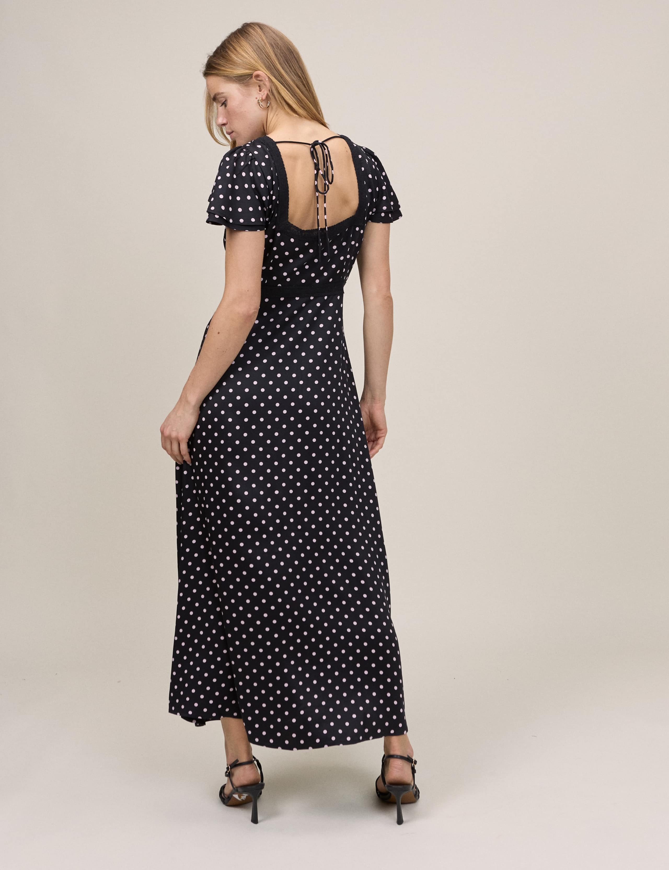 Polka Dot V-Neck Midi Waisted Dress 3 of 5