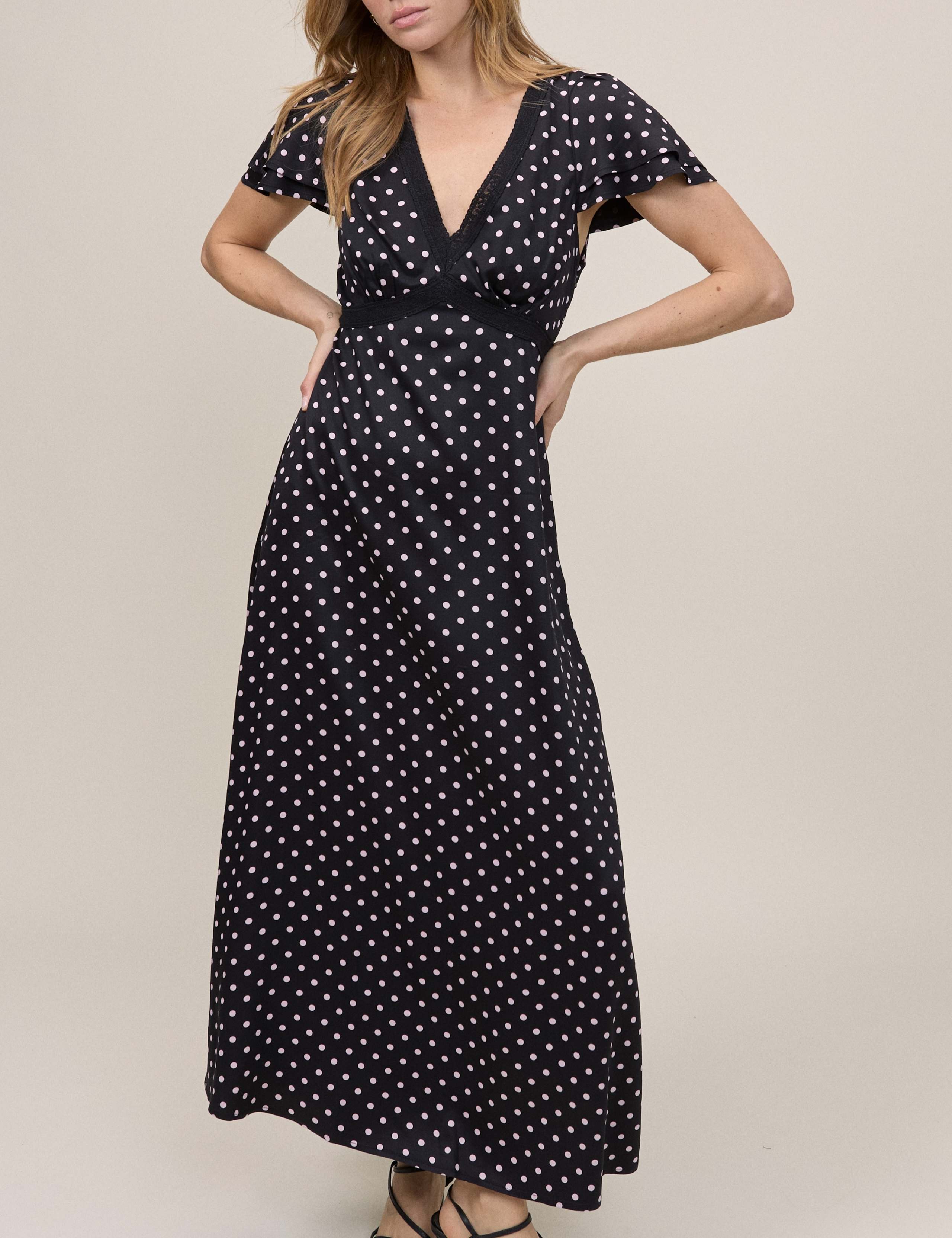 Polka Dot V-Neck Midi Waisted Dress 5 of 5