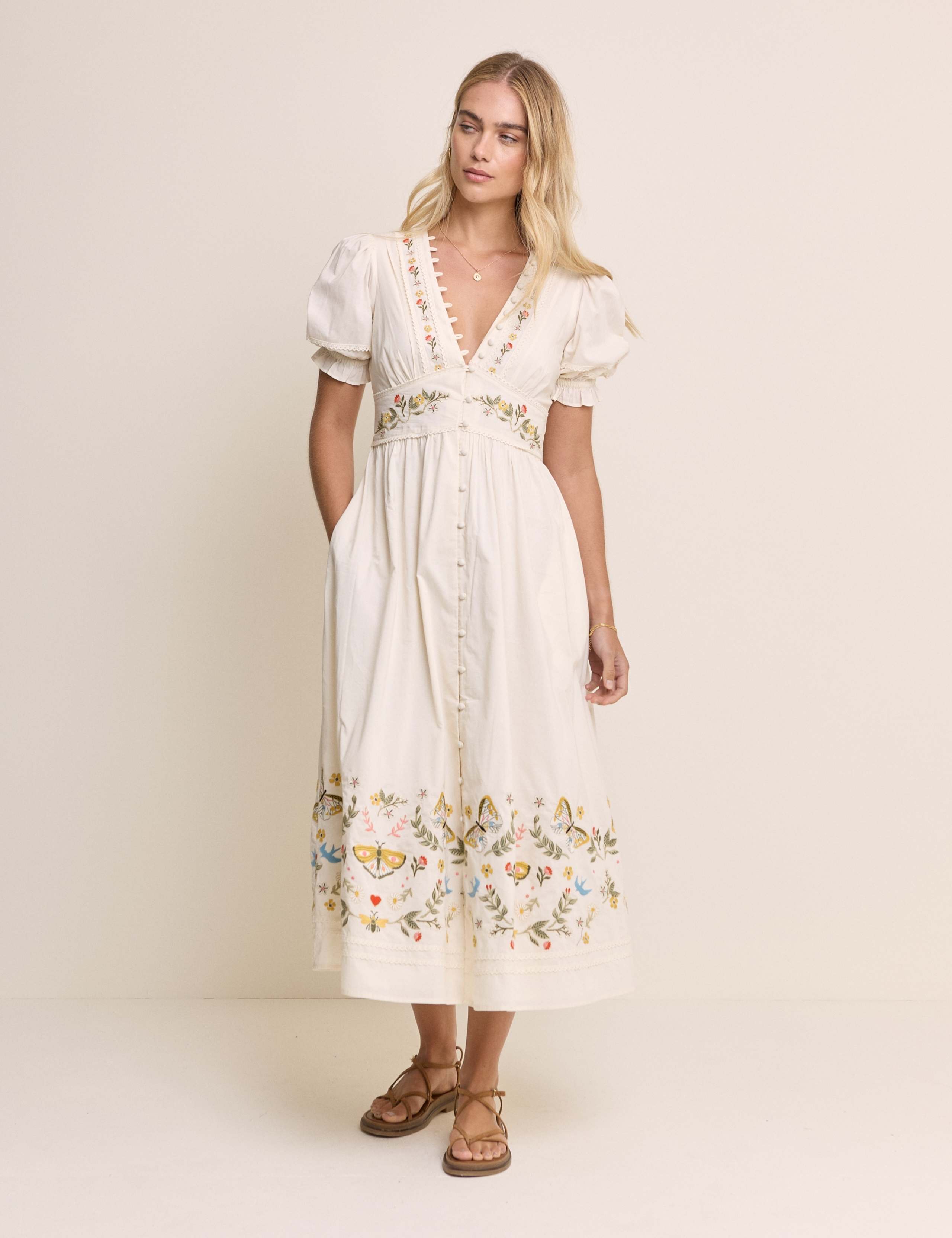 Pure Cotton Embroidered Midi Tea Dress 2 of 5